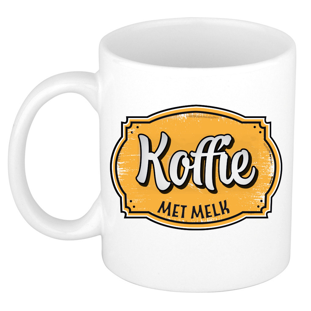 Cadeau koffie mok voor collega - kantoor humor - koffie met melk - oranje - 300 ml -