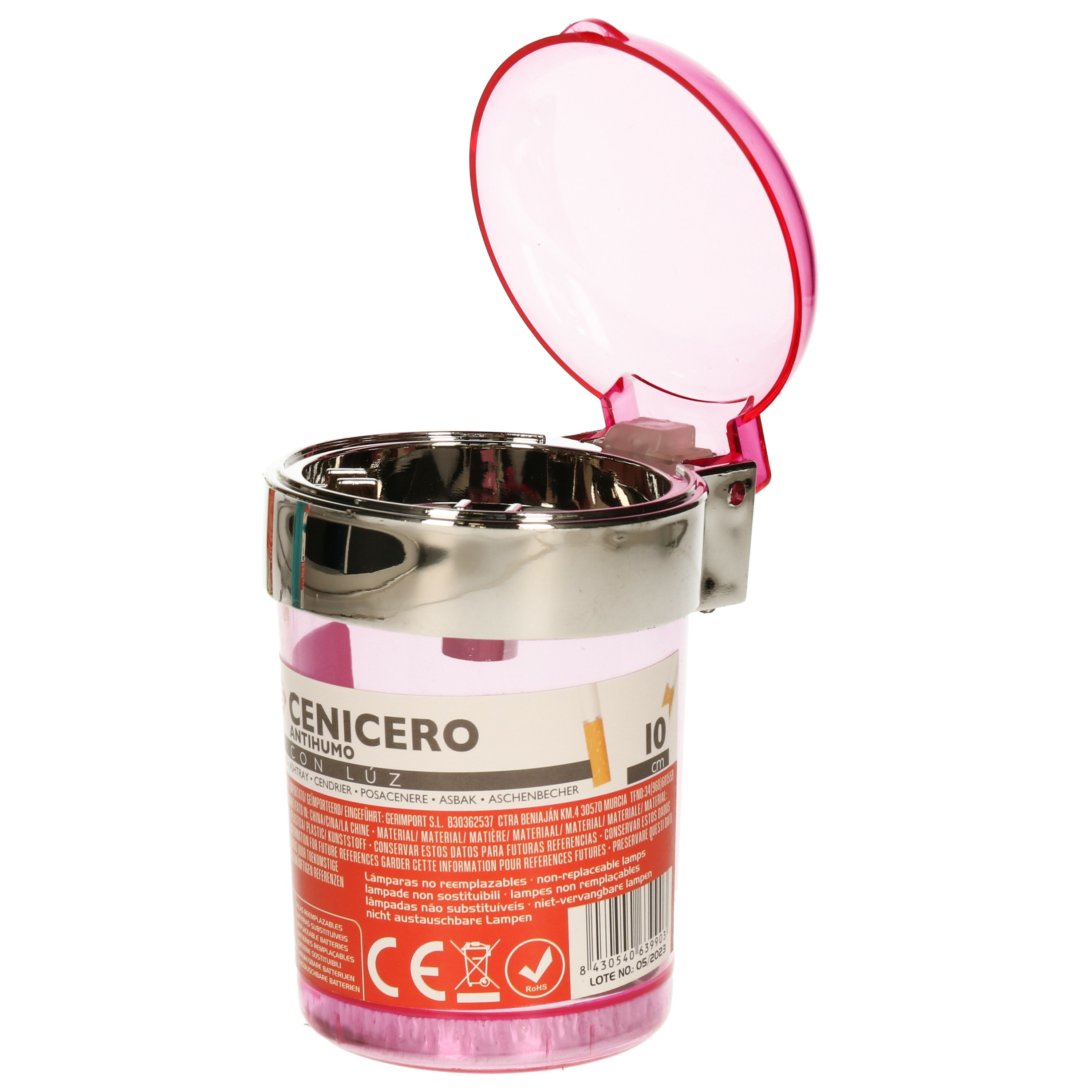 Auto asbak met LED lamp verlichting en klepje - roze - 11 x 8 cm -