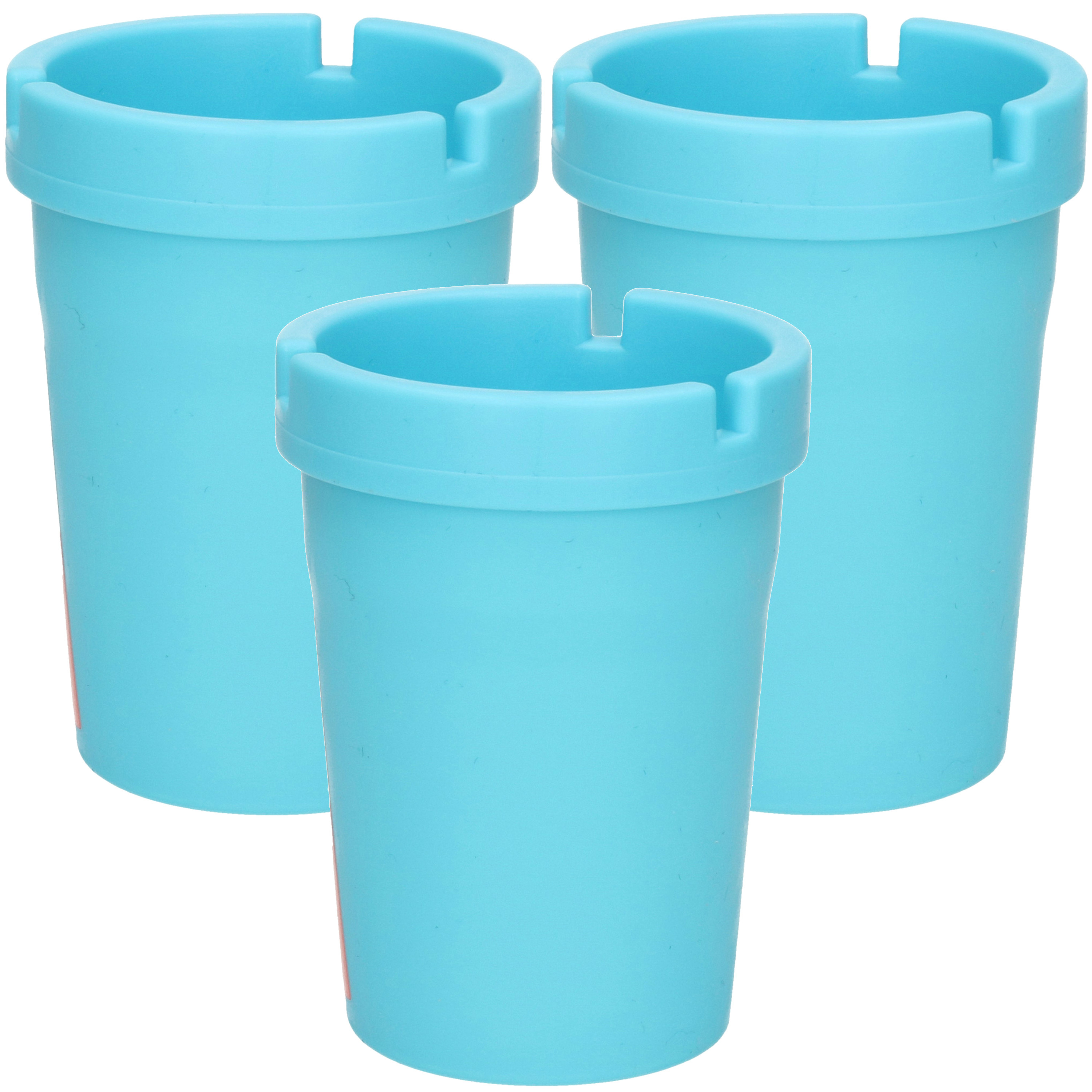 Auto/strand/tuin asbak met deksel - 3x - kunststof - blauw - 11 x 8 cm -