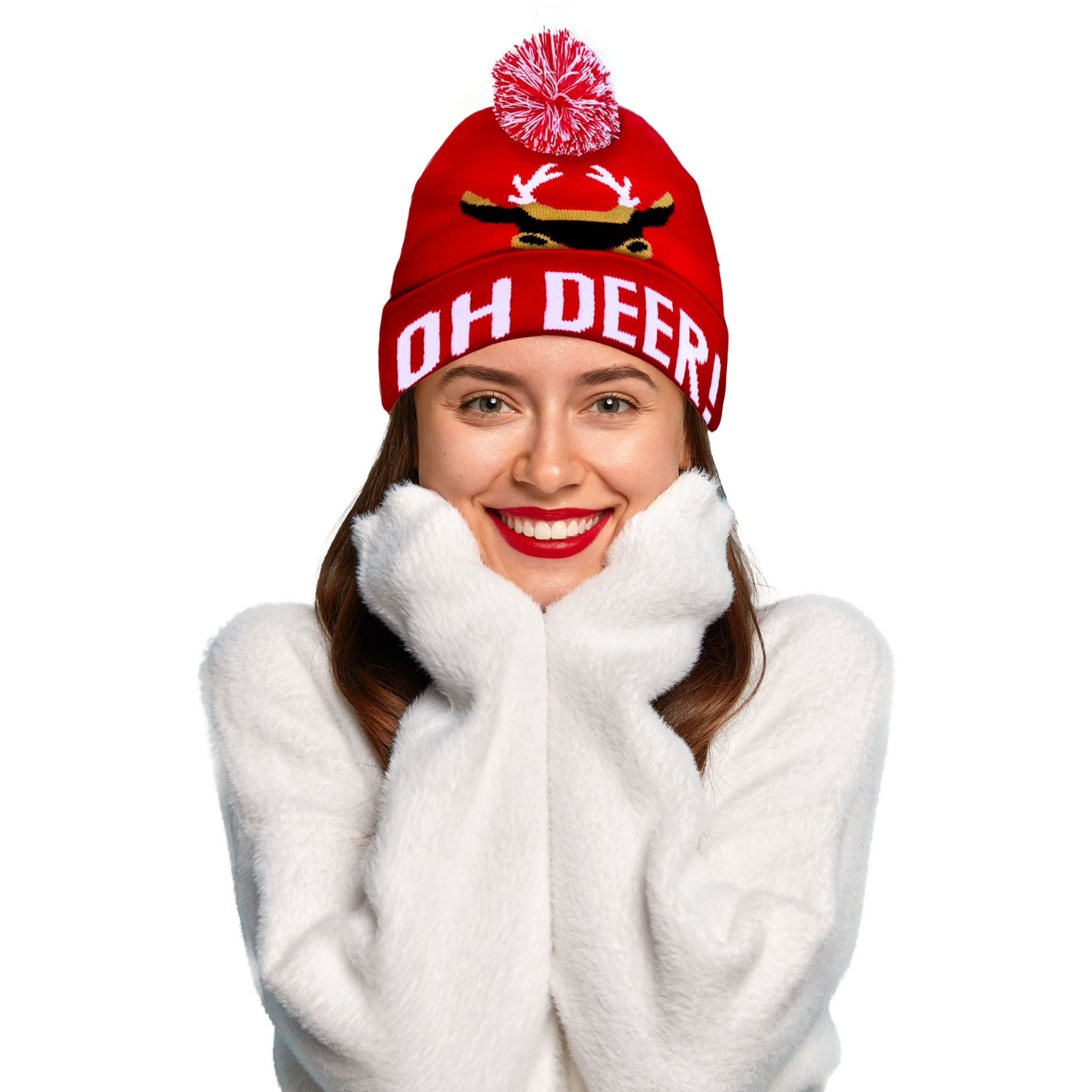 Foute kerstmuts - rood - Oh Deer! - volwassenen - acryl - wintermuts -