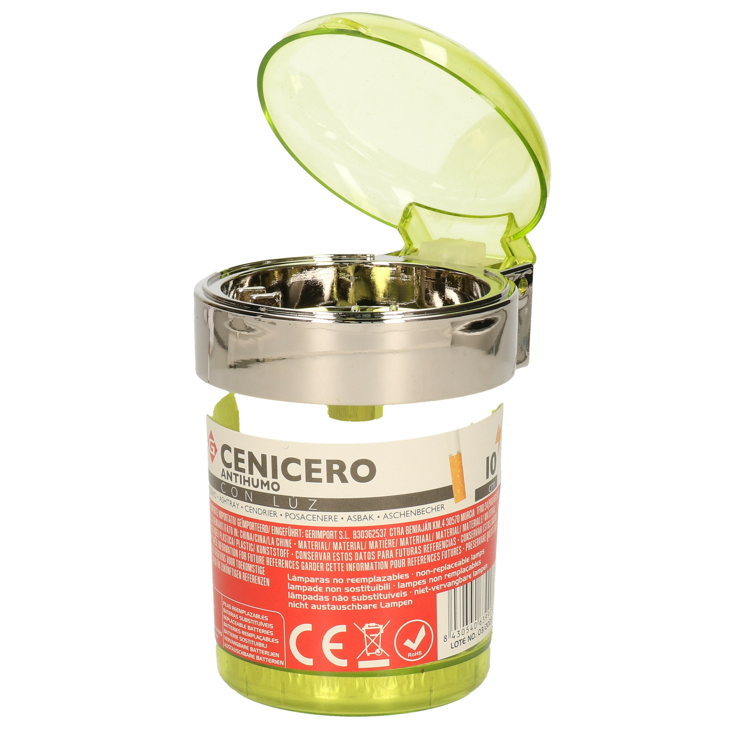 Auto asbak met LED lamp verlichting en klepje - groen - 11 x 8 cm -
