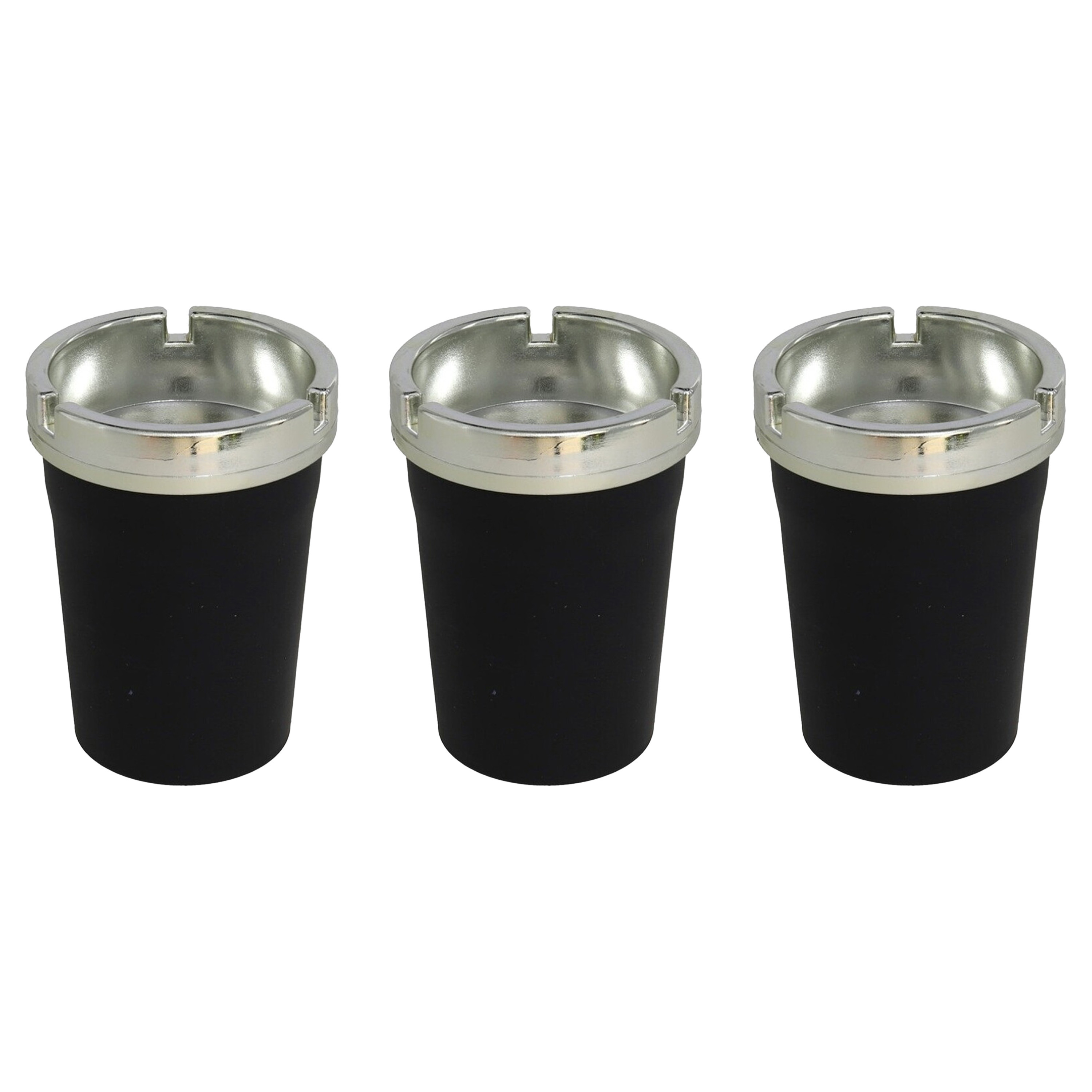 Auto/strand/tuin asbak met deksel - 3x -kunststof - zwart - 11 x 8 cm -