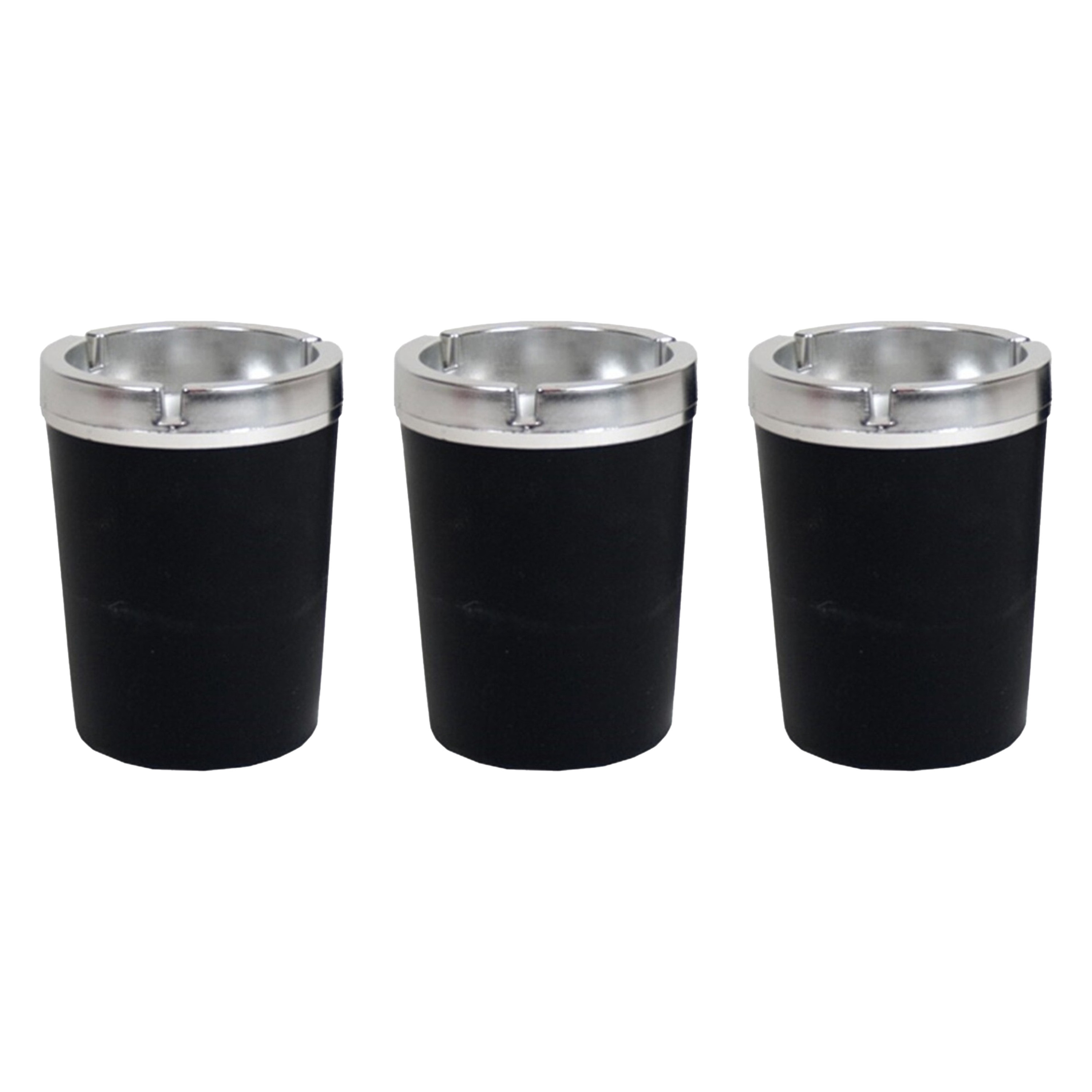 Auto/strand/tuin asbak met deksel - 3x -kunststof - zwart - 13 x 10 cm -