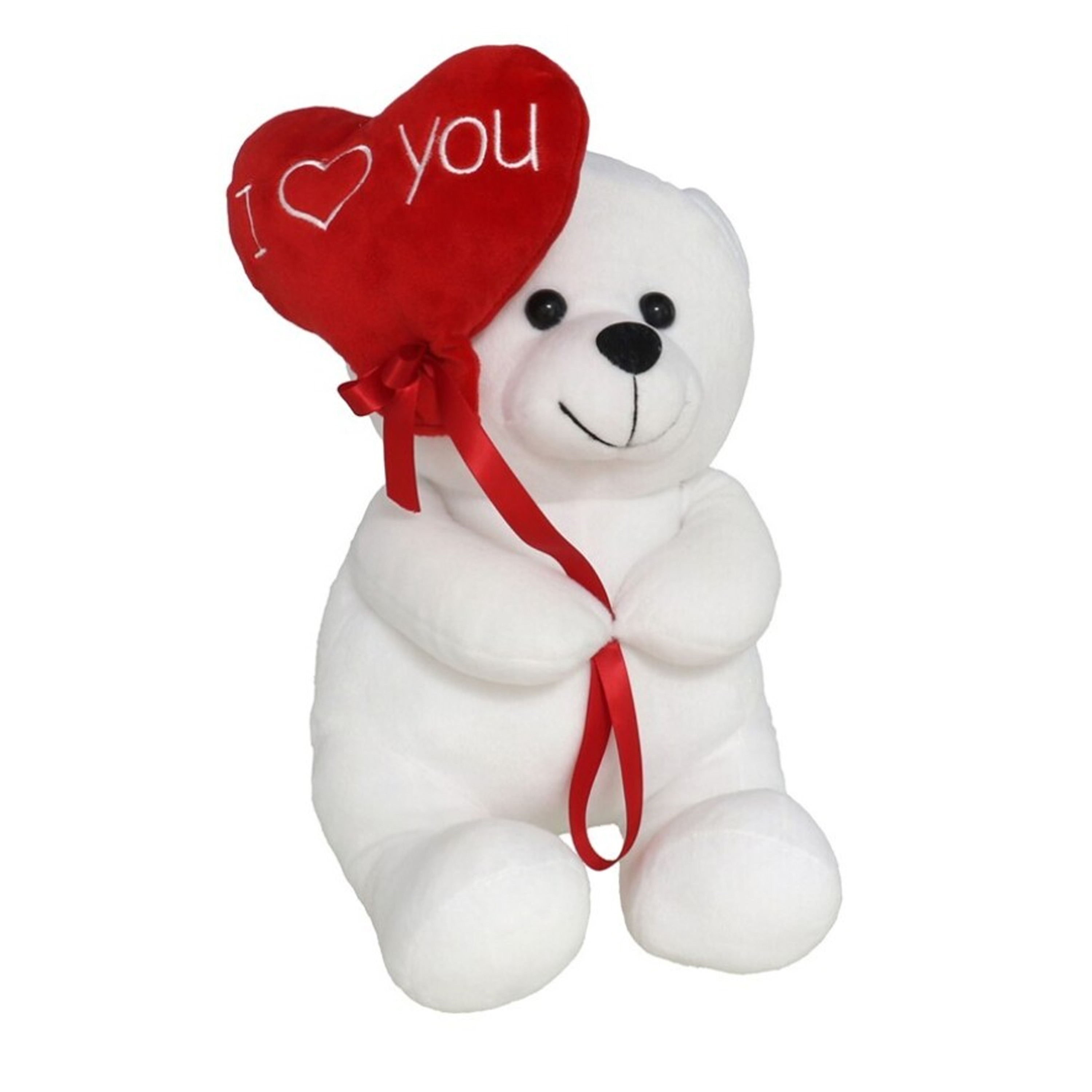 Pluche knuffelbeer met I Love hartje - wit/rood - 30 cm -