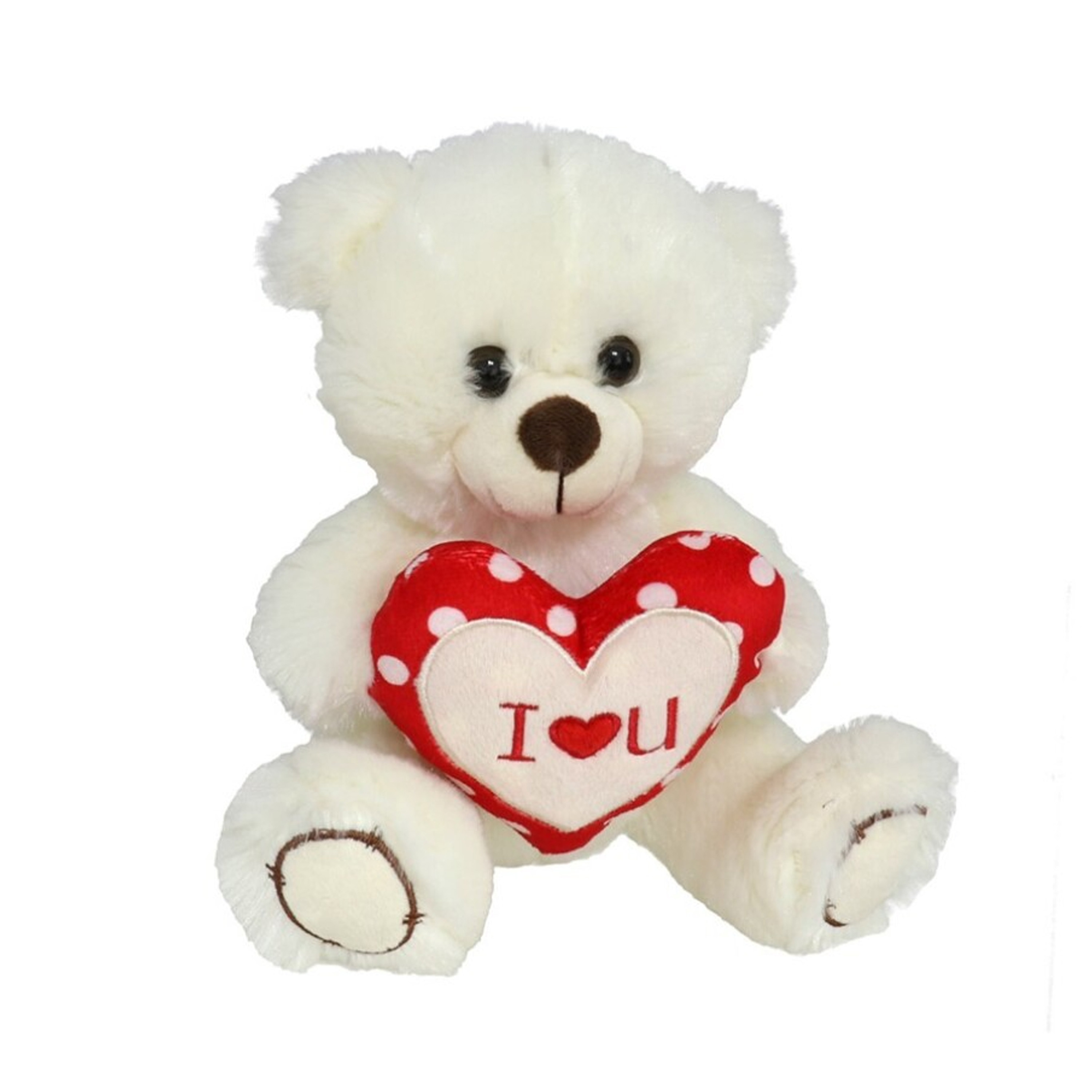 Pluche knuffelbeer met I Love hartje - wit/rood - 30 cm -