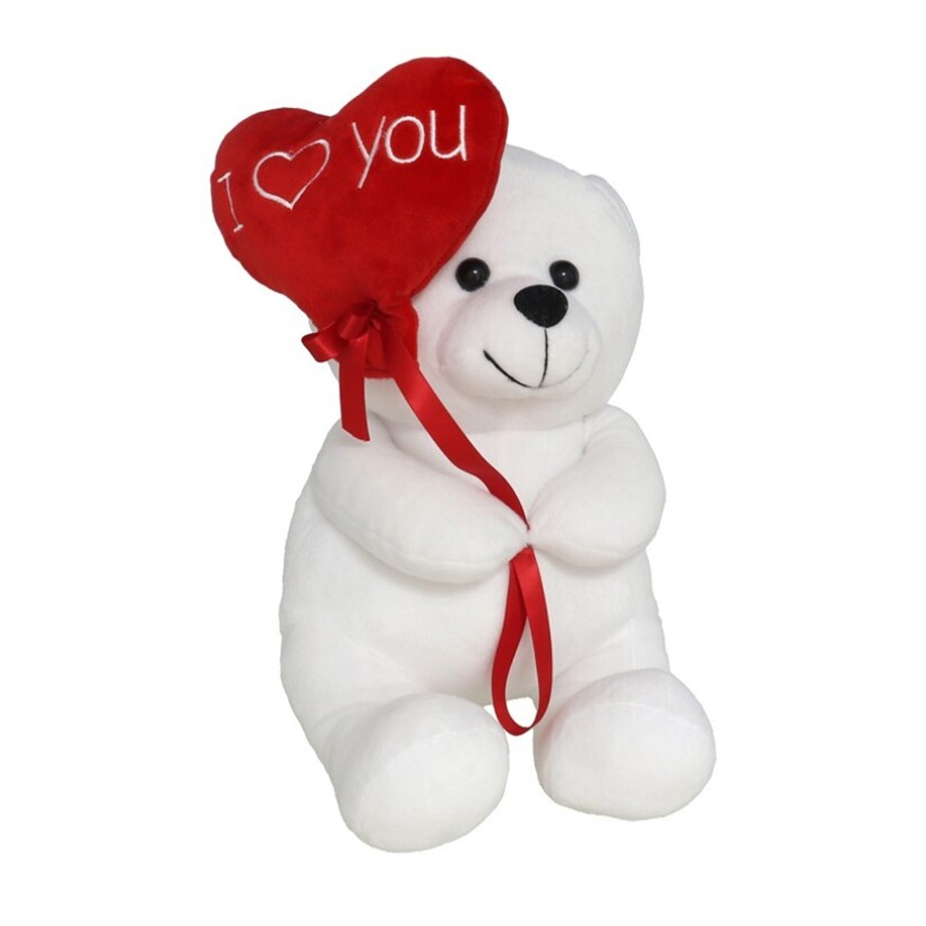 Pluche knuffelbeer met I Love hartje - wit/rood - 20 cm -