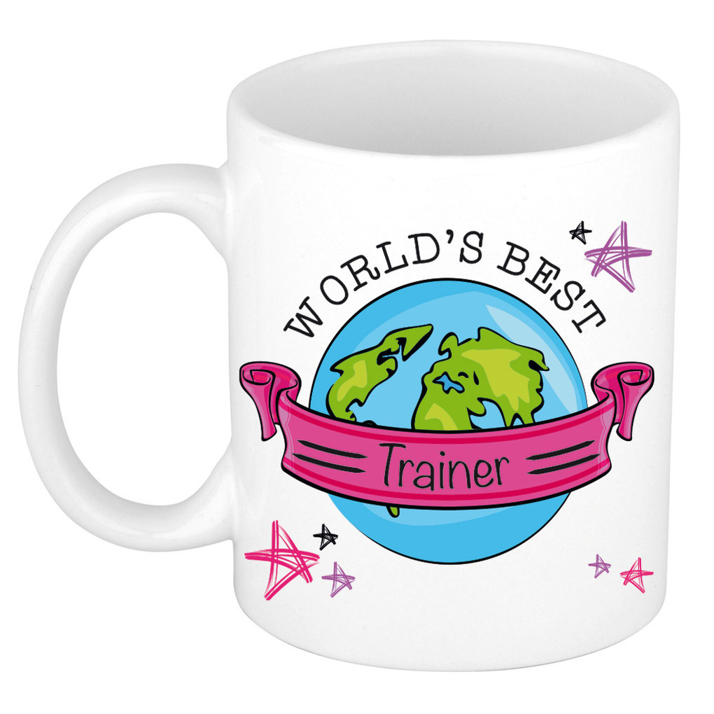 Cadeau koffie/thee mok voor trainer/coach - beste trainer - roze - 300 ml -