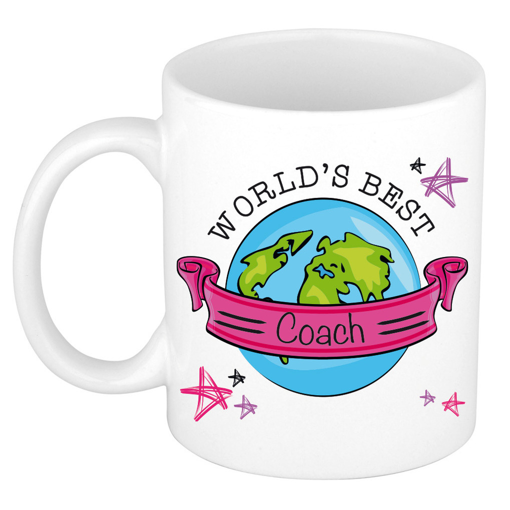 Cadeau koffie/thee mok voor coach/trainer - beste coach - roze - 300 ml -