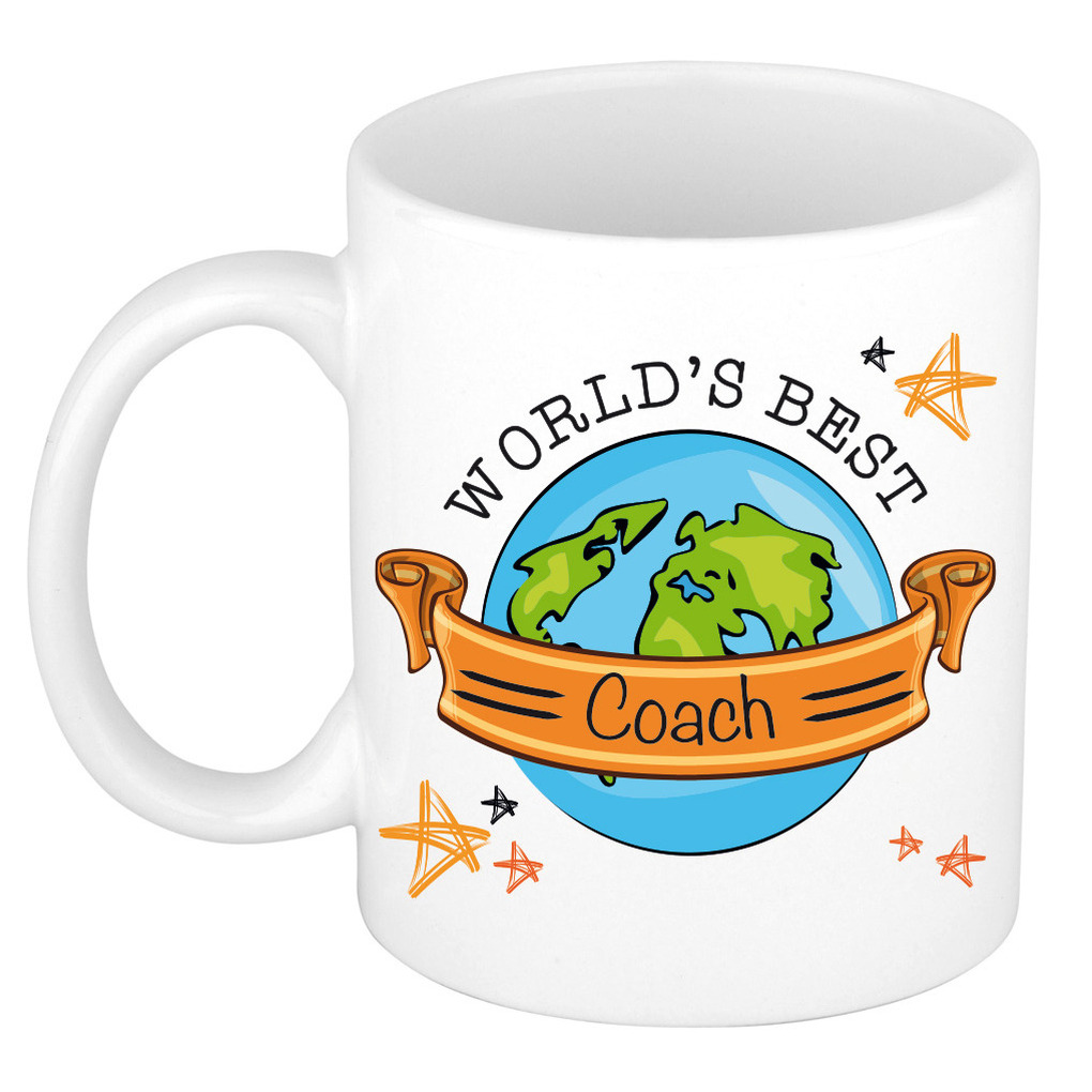 Cadeau koffie/thee mok voor coach/trainer - beste coach - oranje - 300 ml -