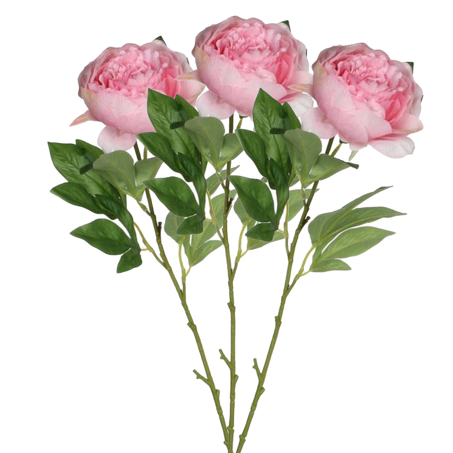 Mica Decorations Kunstbloem pioenroos - 3x - roze - 76 cm - polyester - decoratie bloemen - Kunstbloemen