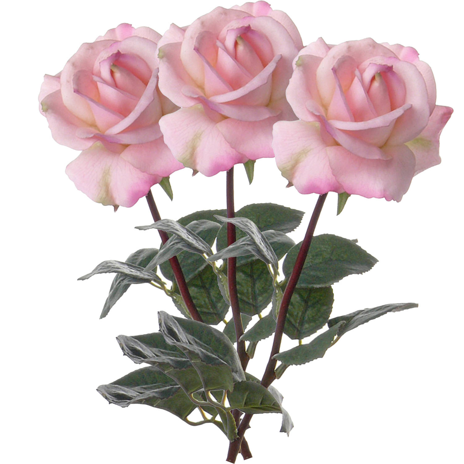 Top Art Kunstbloem roos Caroline - 3x - roze - 70 cm - zijde - kunststof steel - decoratie bloemen - Kunstbloemen