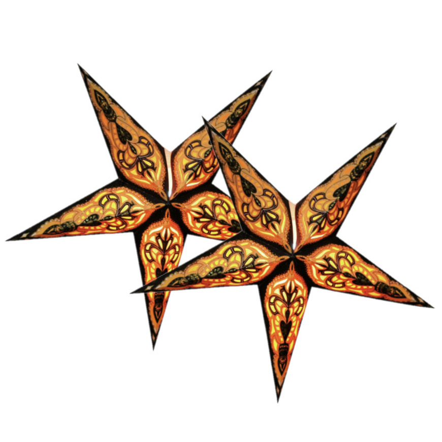 Decoratie kerststerren - 2x - zwart/goud - 40 cm - papier - 5 punten - glitters -