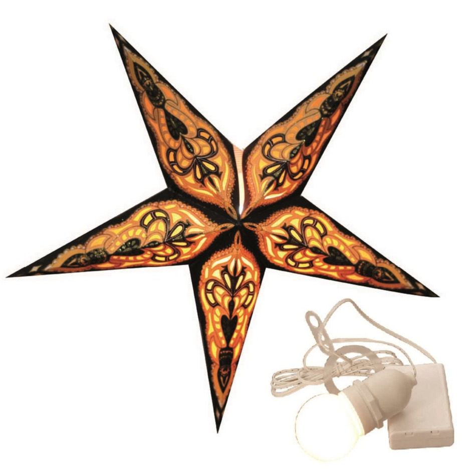 Decoratie kerstster - zwart/goud - 40 cm - papier - incl. verlichting -