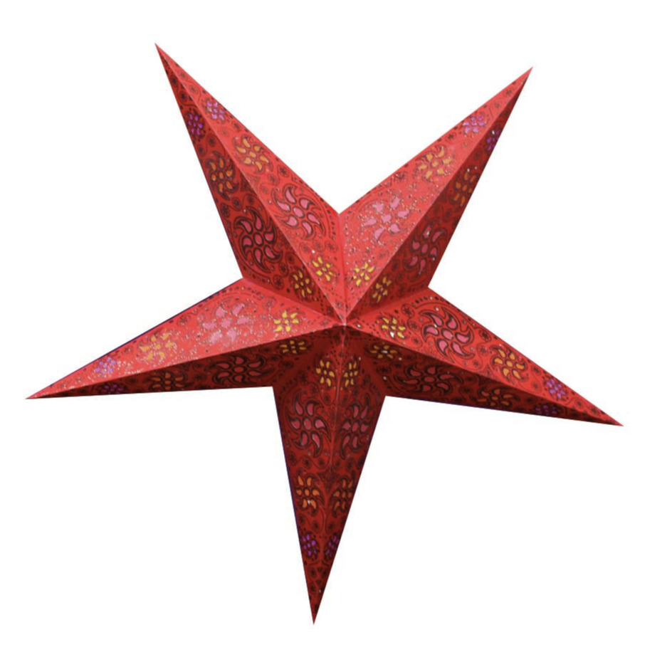 Decoratie kerstster - rood - 40 cm - papier - 5 punten - glitters -