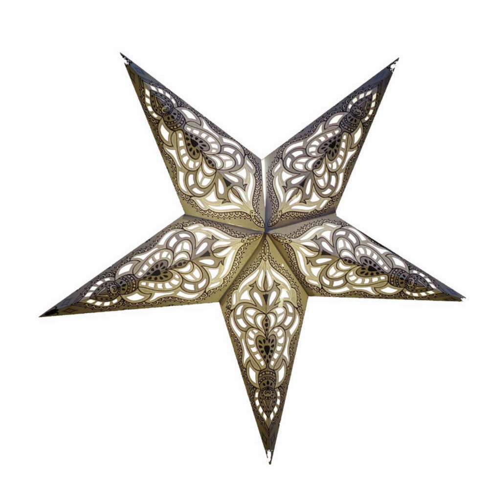 Decoratie kerstster - wit/zilver - 60 cm - papier - 5 punten - glitters -