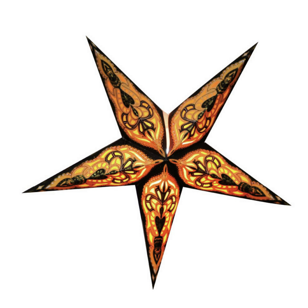 Decoratie kerstster - zwart/goud - 40 cm - papier - 5 punten - glitters -