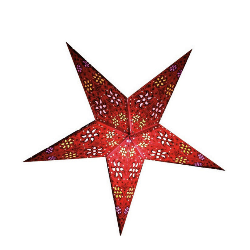 Decoratie kerstster - rood - 60 cm - papier - 5 punten - glitters -