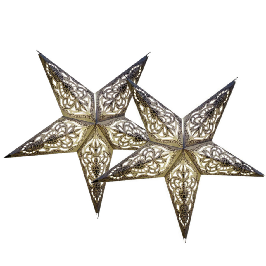 Decoratie kerststerren - 2x - wit/zilver - 60 cm - papier - 5 punten - glitters -