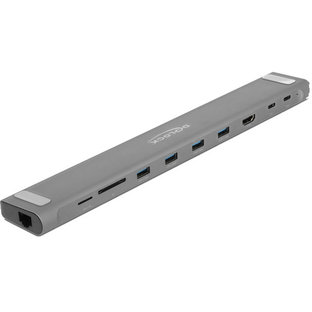 DeLOCK USB Type-C Slim Dockingstation dockingstation HDMI, 4x USB-A 3.2 (5 Gbit/s), USB-C 3.2 (5 Gbit/s), MicroSD, SD, TB 3, RJ-45