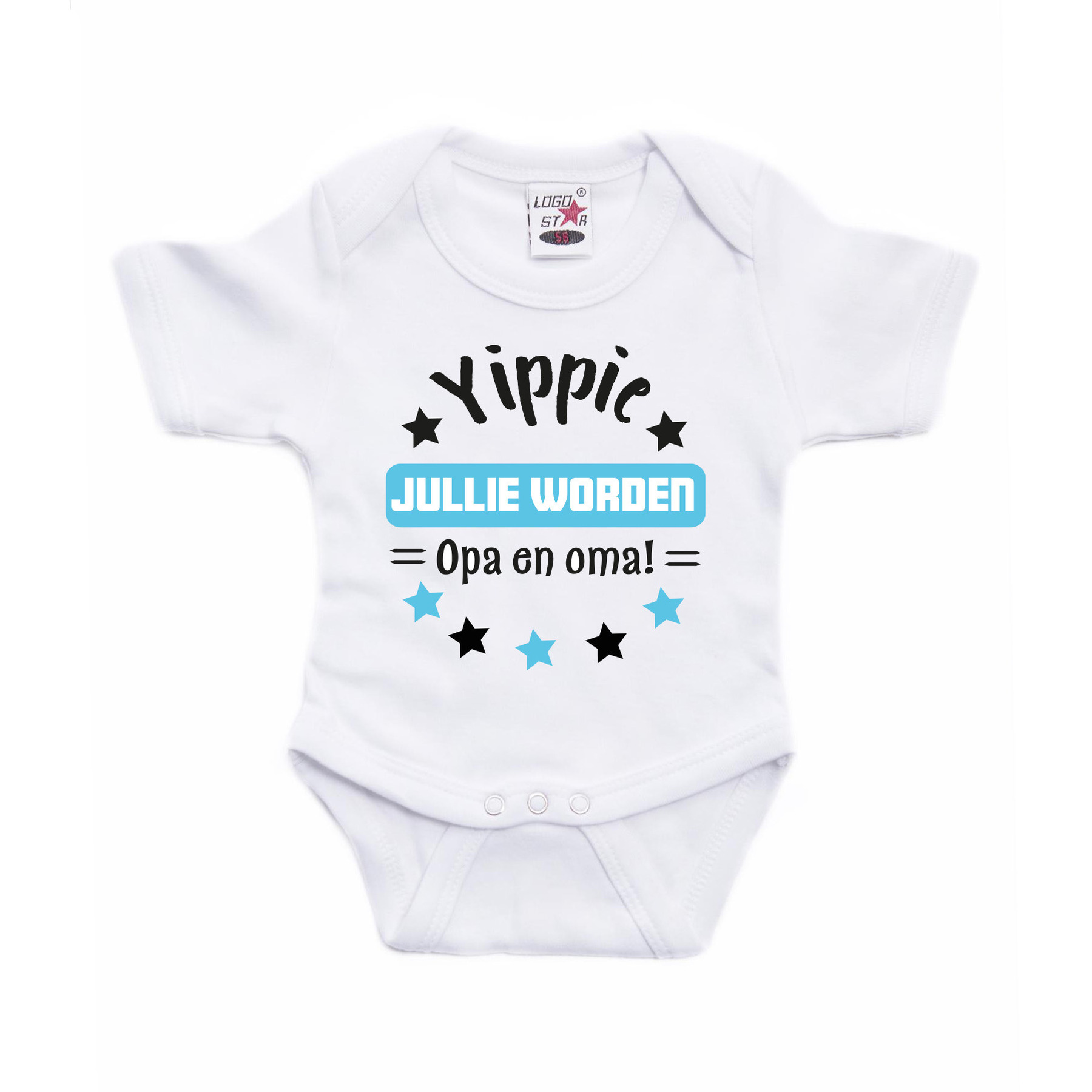 Baby rompertje - yippie jullie worden opa en oma - blauw - kraam cadeau 80 (9-12 maanden) -