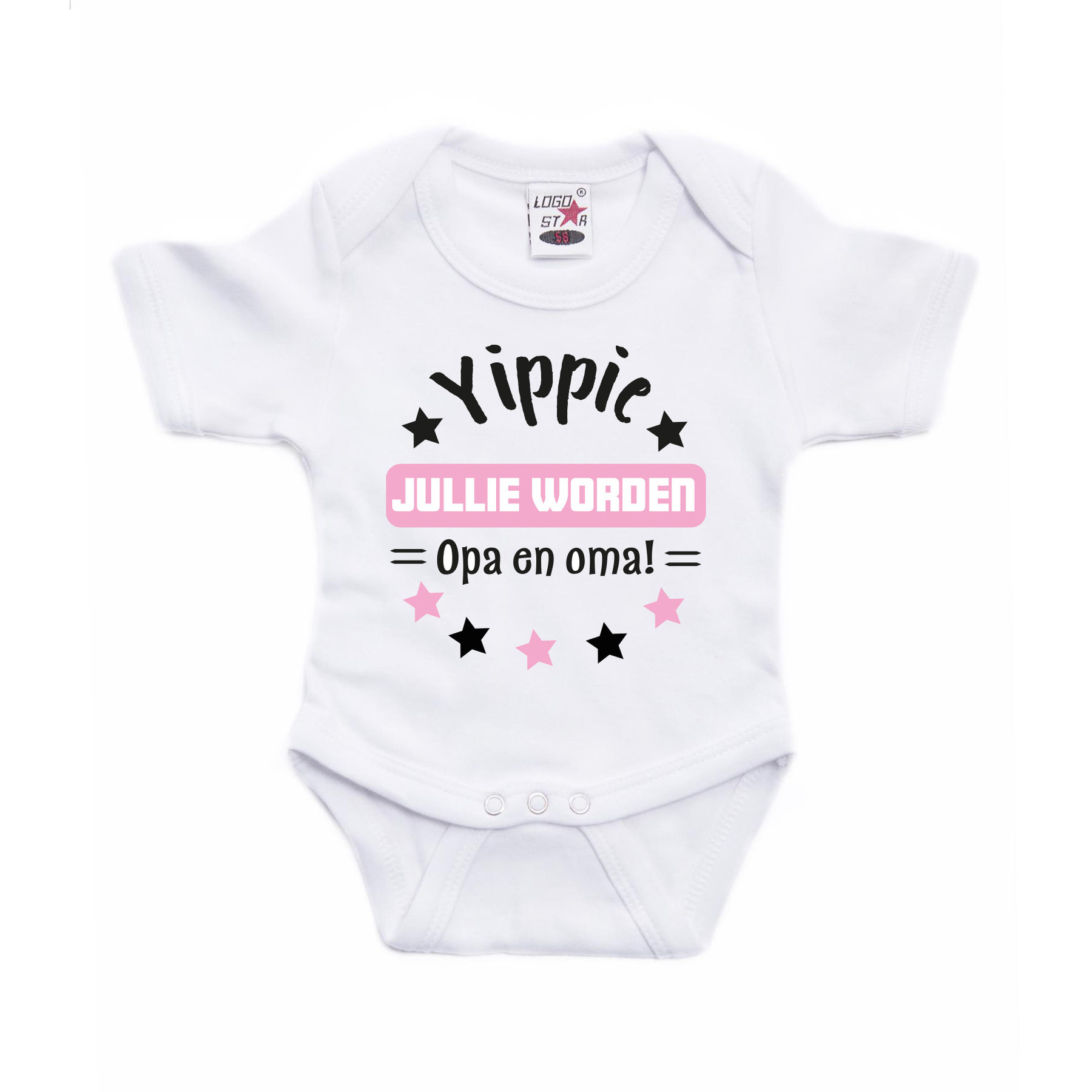 Baby rompertje - yippie jullie worden opa en oma - roze - kraam cadeau 68 (4-6 maanden) -