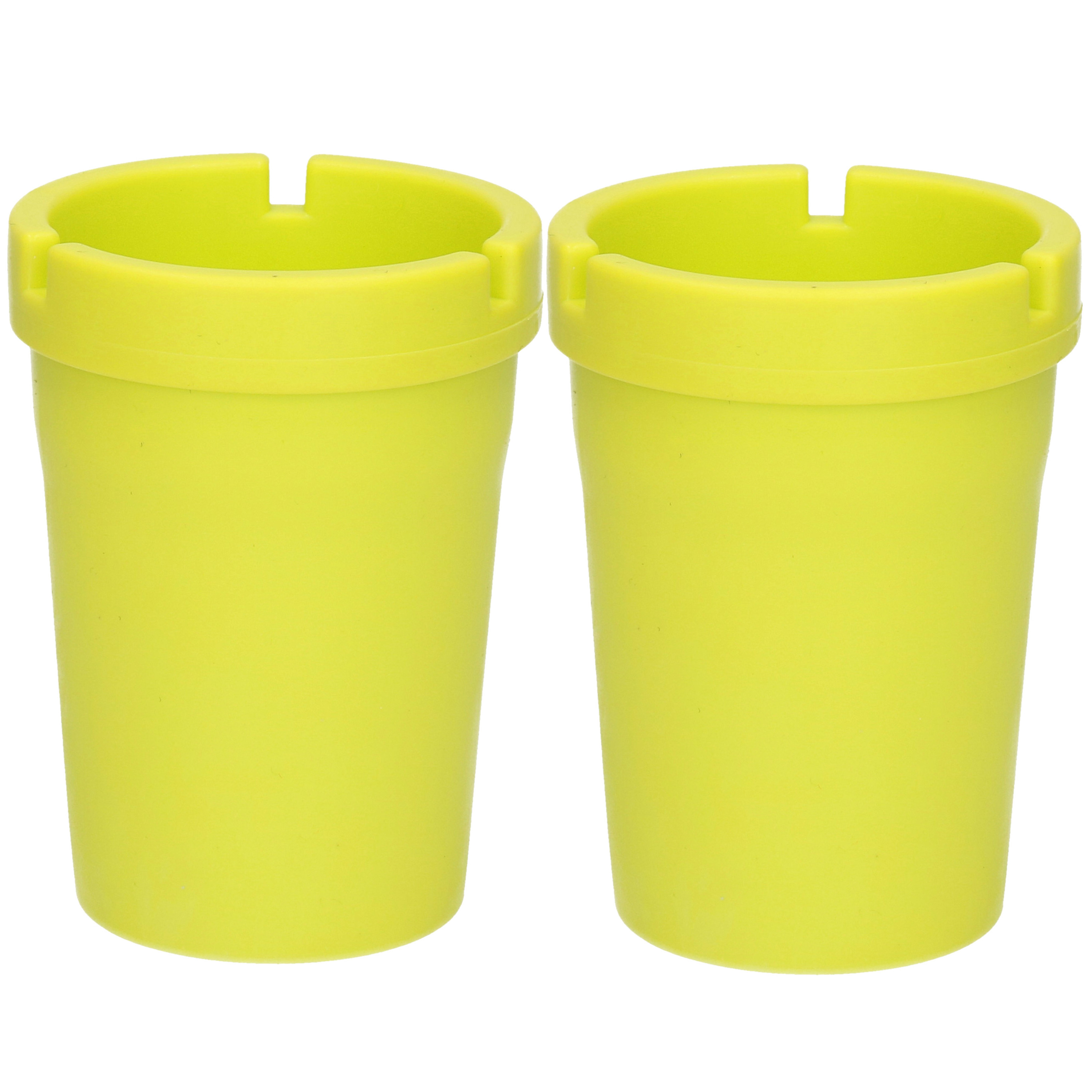 Auto/strand/tuin asbak met deksel - 2x - kunststof - groen - 11 x 8 cm -