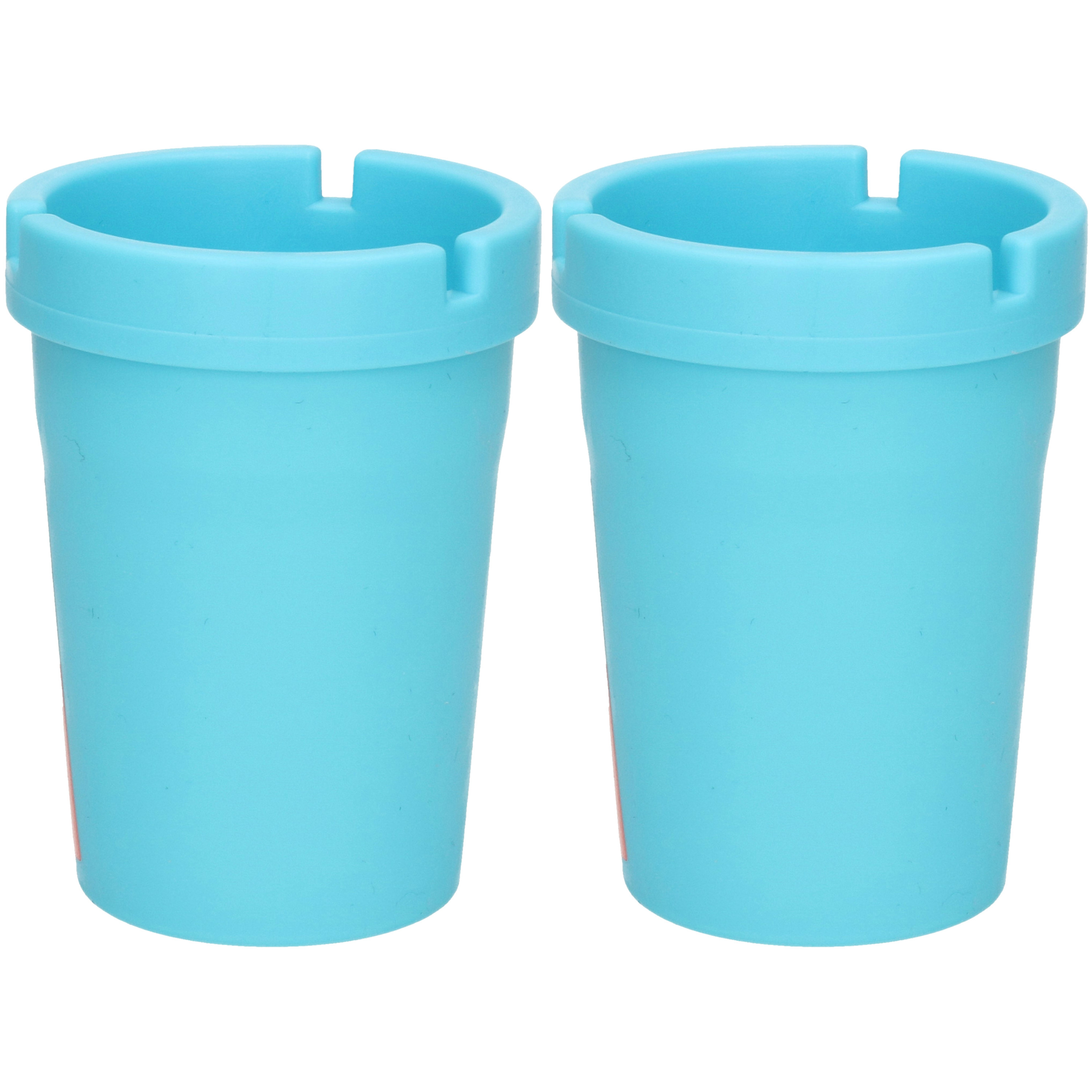 Auto/strand/tuin asbak met deksel - 2x - kunststof - blauw - 11 x 8 cm -