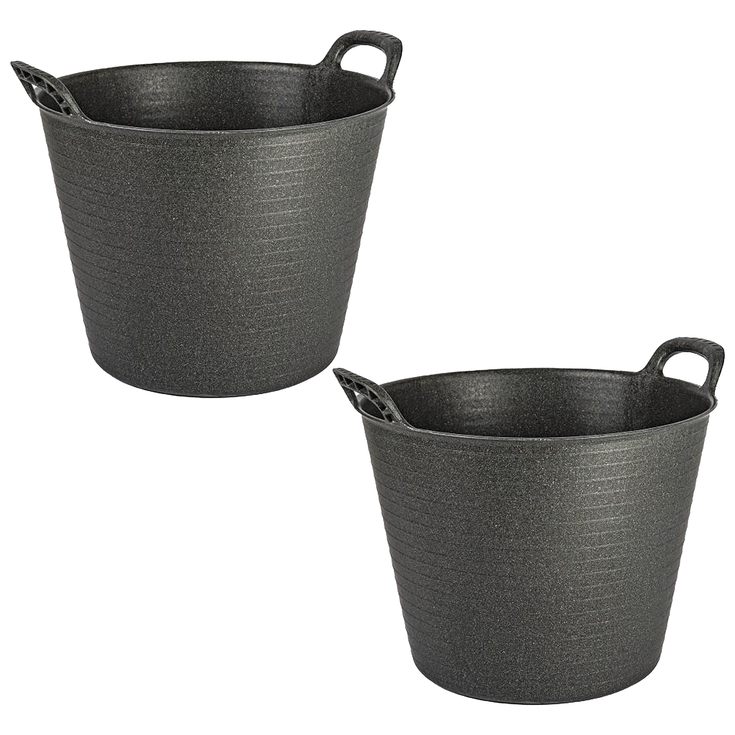 Flexibele emmer/kuip - 2x stuks - zwart - 42 liter - ECO kunststof - rond - 38 x 45 cm -