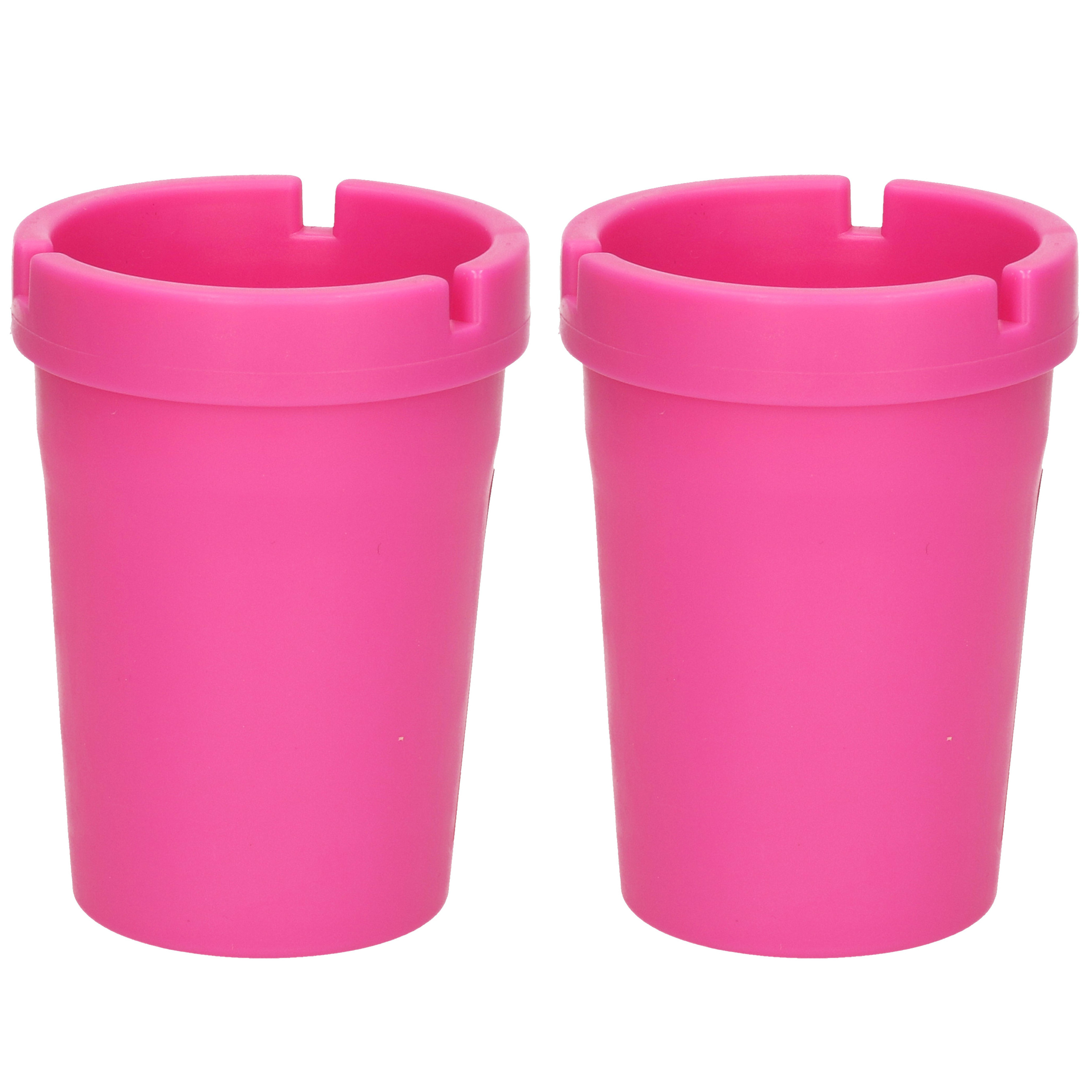Auto/strand/tuin asbak met deksel - 2x - kunststof - roze - 11 x 8 cm -