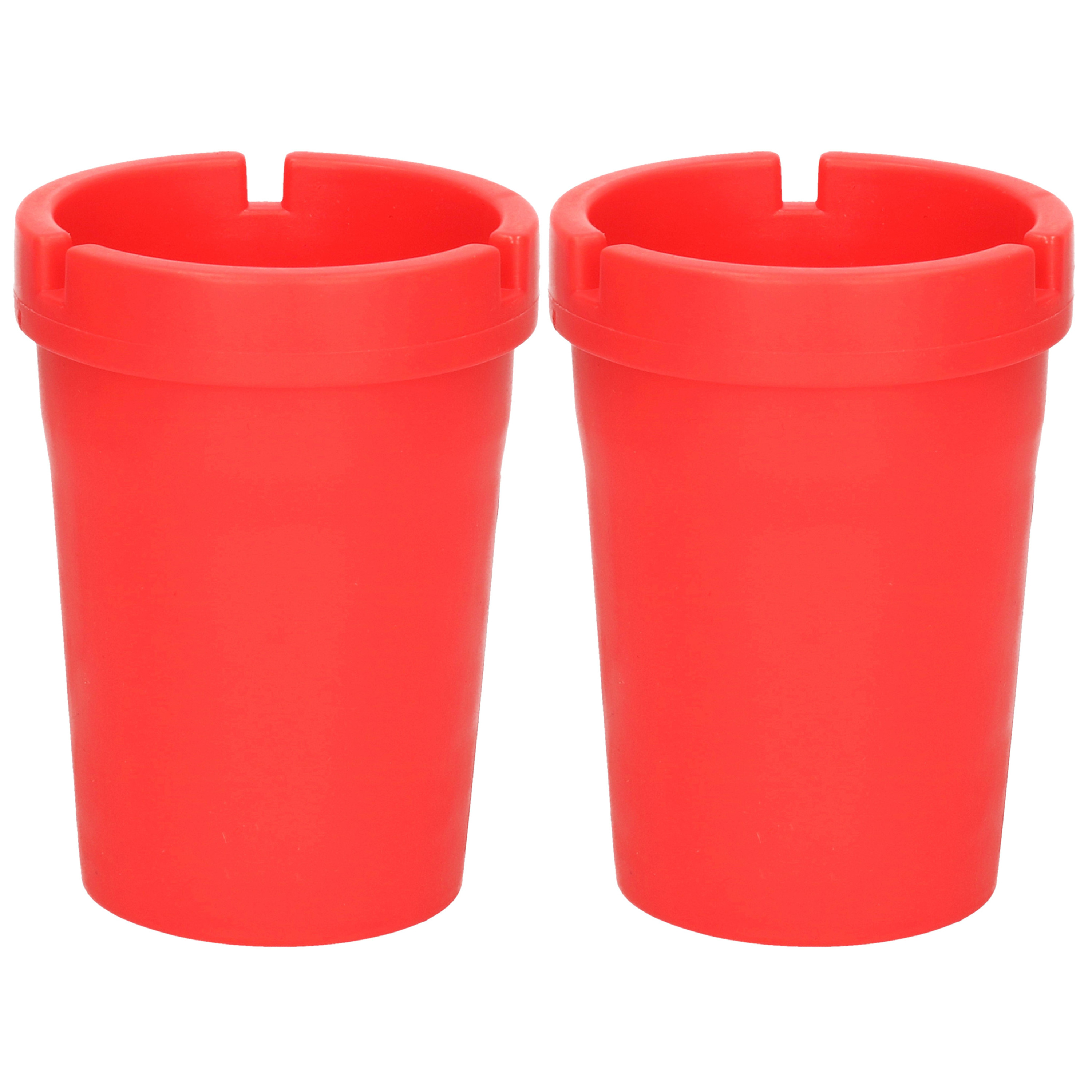Auto/strand/tuin asbak met deksel - 2x - kunststof - rood - 11 x 8 cm -