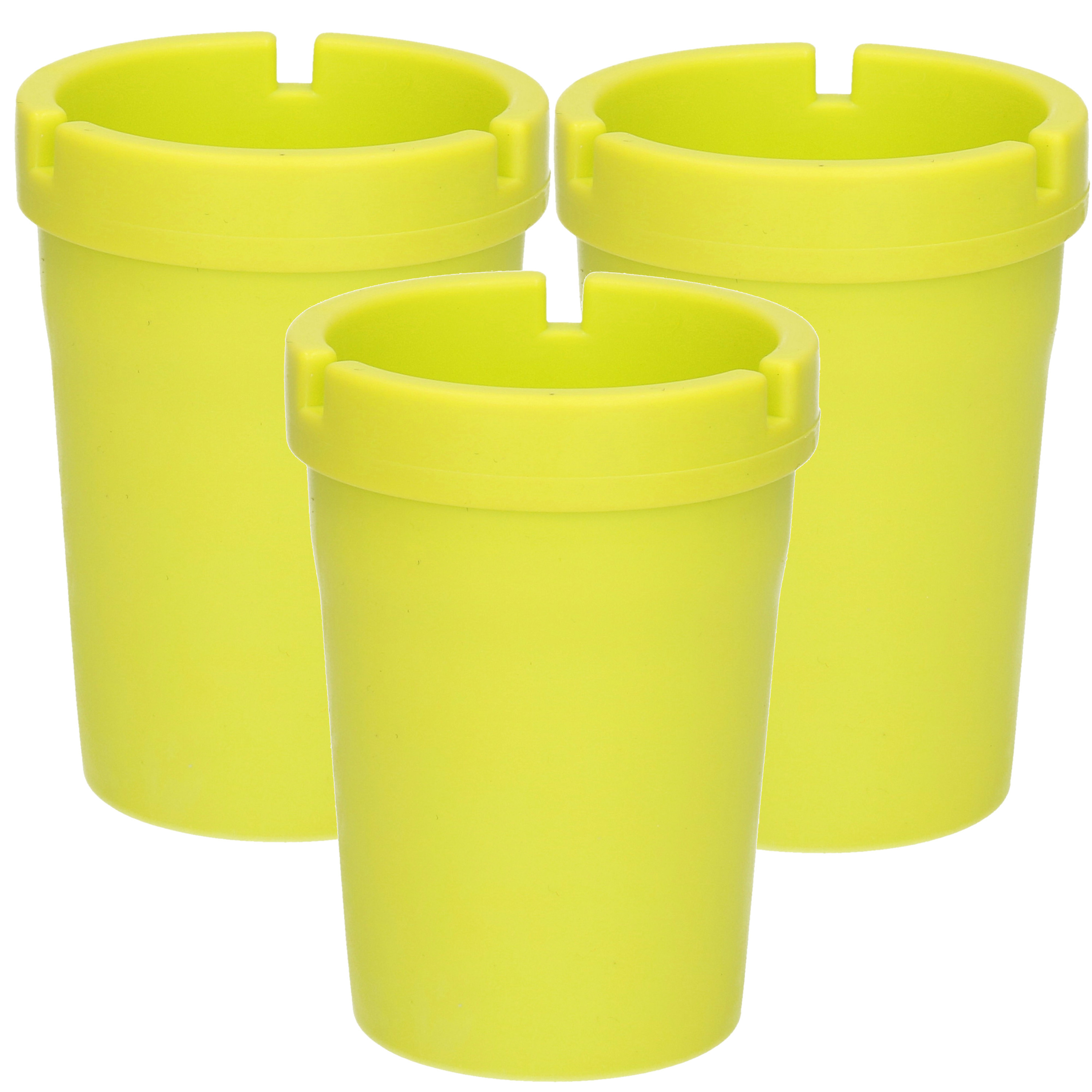 Auto/strand/tuin asbak met deksel - 3x - kunststof - groen - 11 x 8 cm -