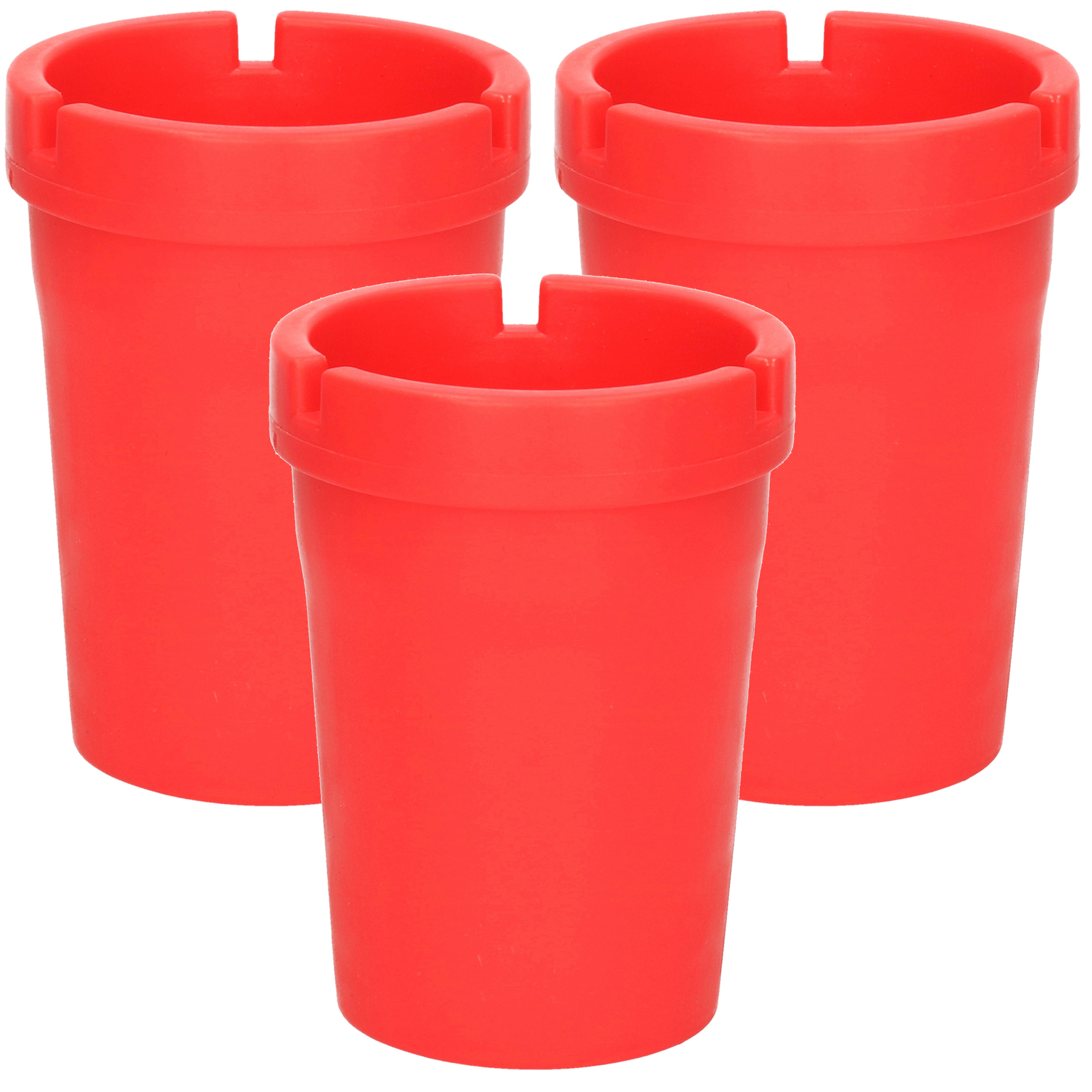 Auto/strand/tuin asbak met deksel - 3x - kunststof - rood - 11 x 8 cm -