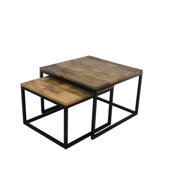 HSM Collection salontafelset Nathan (2 stuks) - naturel/zwart - 60x60x41 cm - Leen Bakker