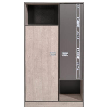 Kledingkast Fabric - eikenkleur/grijs - 181,5x101,4x50,5 cm - Leen Bakker