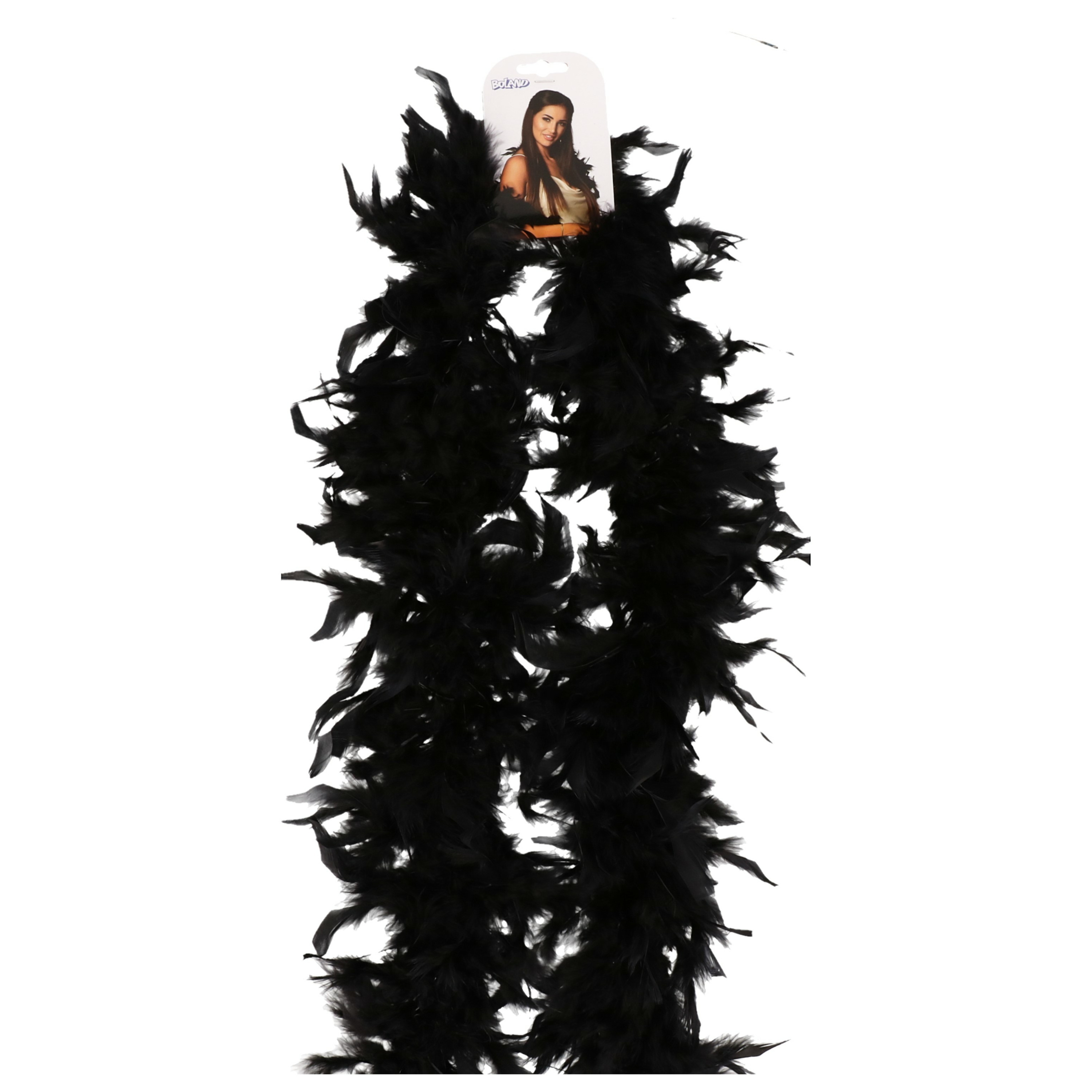 Boa kerstslinger met veren - zwart - 180 cm - kerstboomversiering -