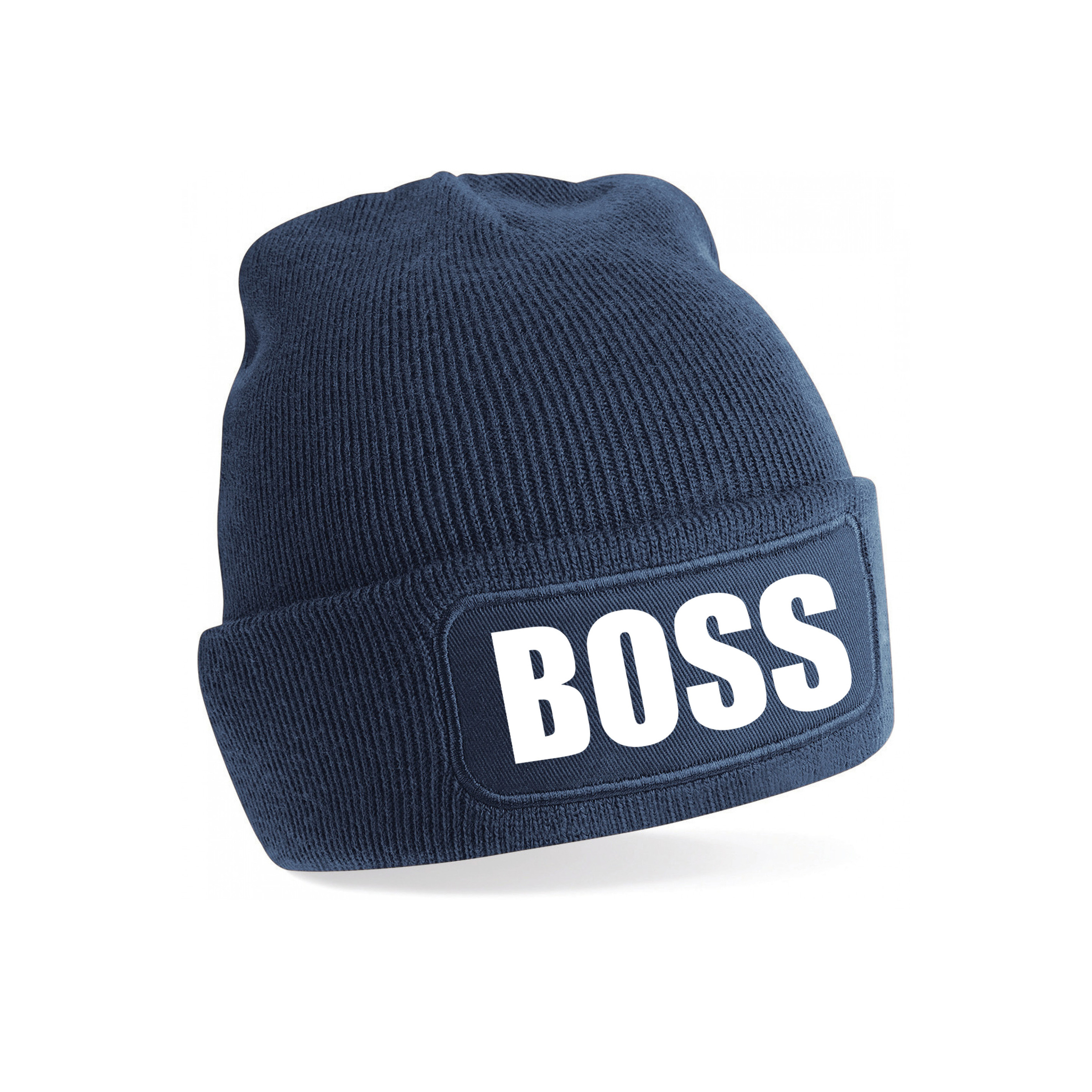 Baas muts voor volwassenen - navy - boss/baas - wintermuts - beanie - one size - unisex One size -