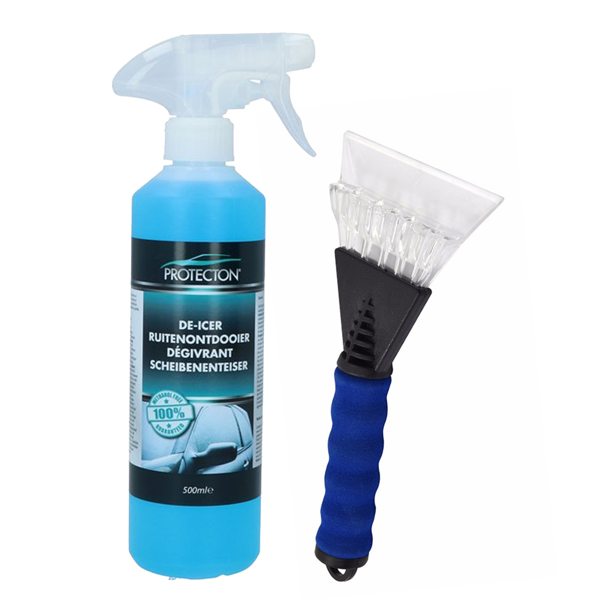 Ijskrabber met antivries spray voor auto - 500 ml - soft grip - ruitenontdooier -