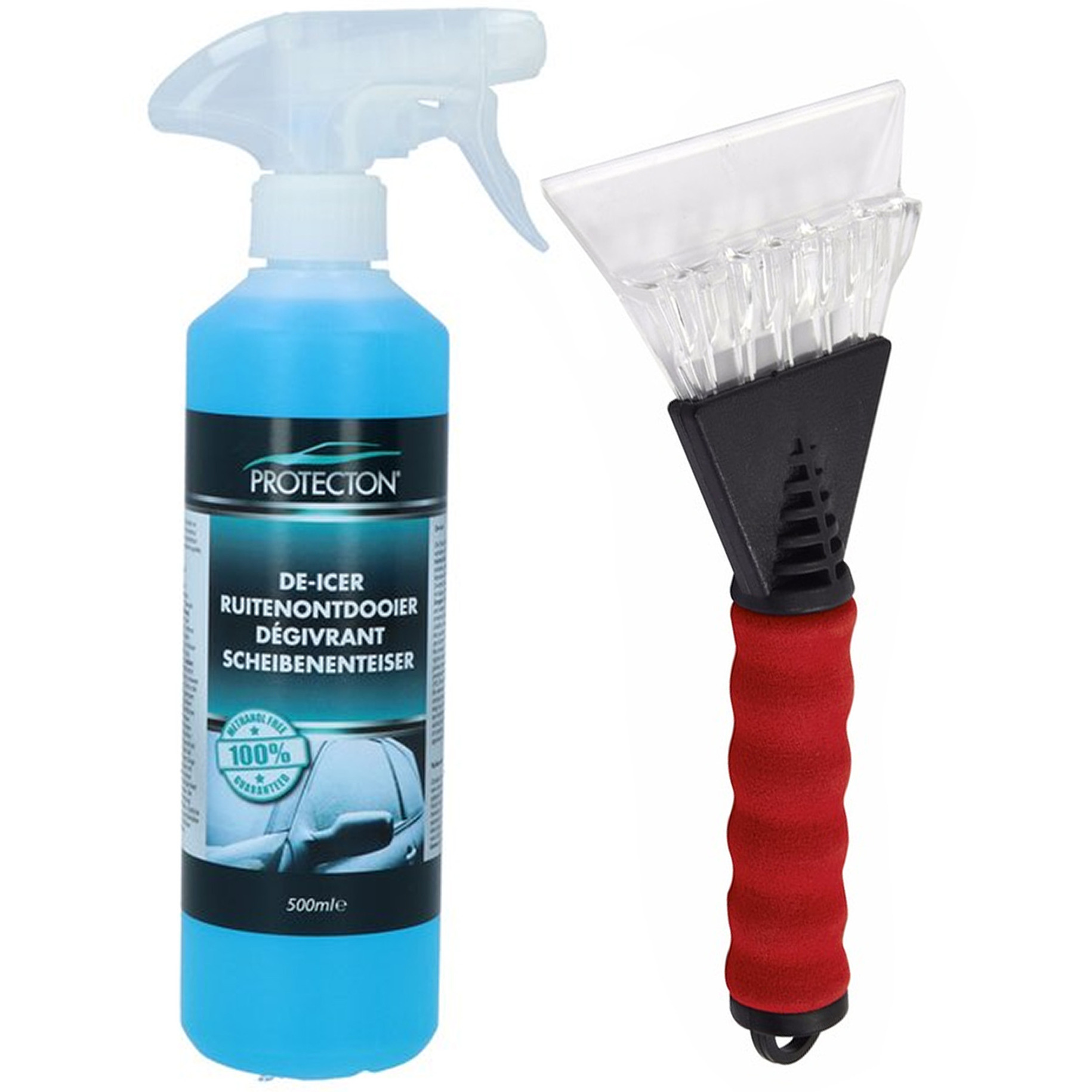 Ijskrabber met antivries spray voor auto - 500 ml - soft grip - ruitenontdooier -