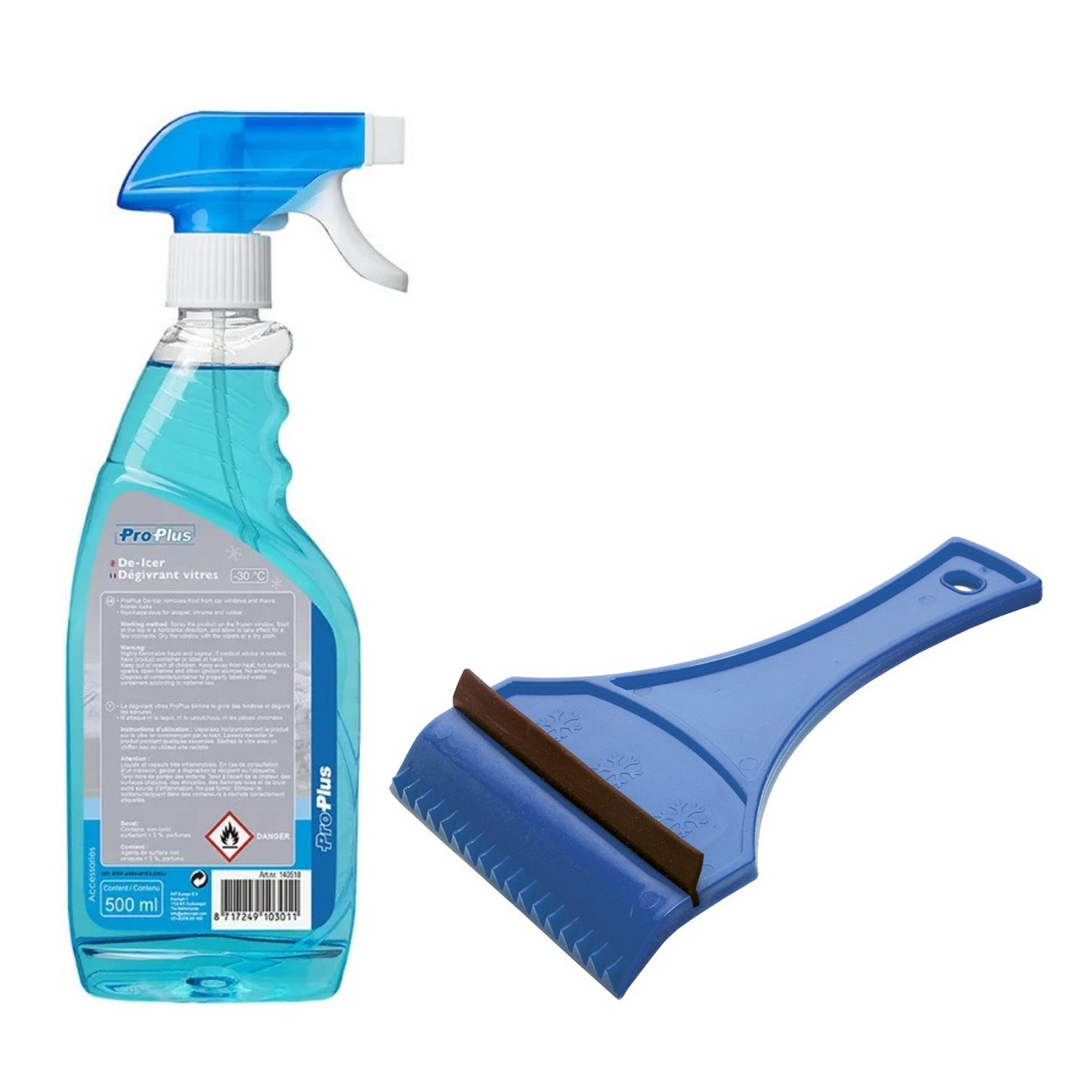 Ruitenontdooier spray - voor auto - 500 ml - antivries sprays - winter/vorst - incl. ijskrabber -