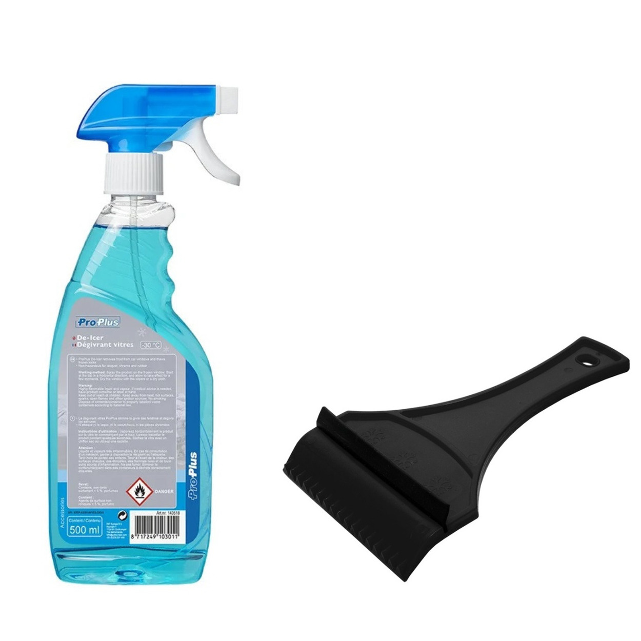 Ruitenontdooier spray - voor auto - 500 ml - antivries sprays - winter/vorst - incl. ijskrabber -