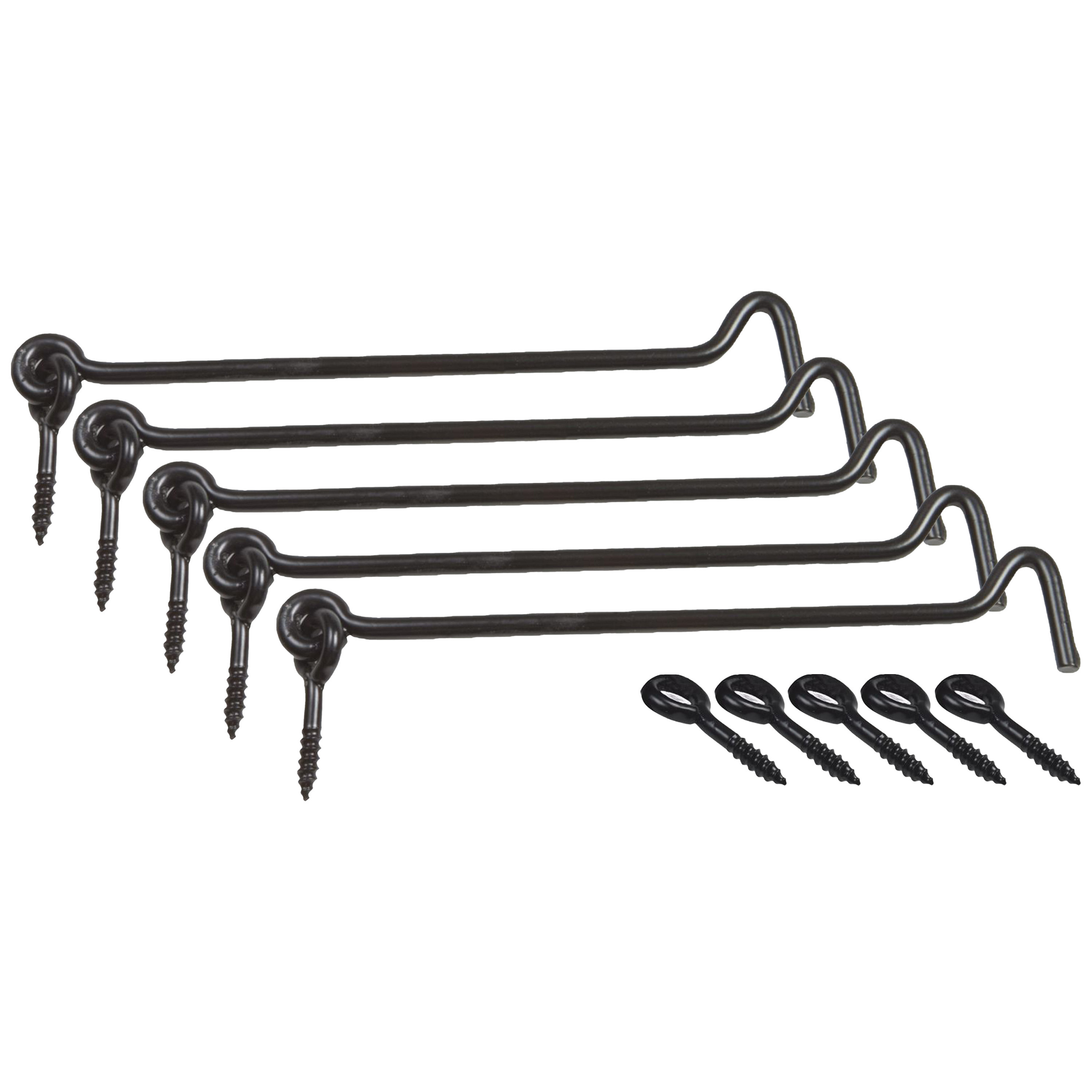 AMIG windhaak / windhaken - 5x - staal - zwart - L15 cm - D6 mm - met schroefoog -