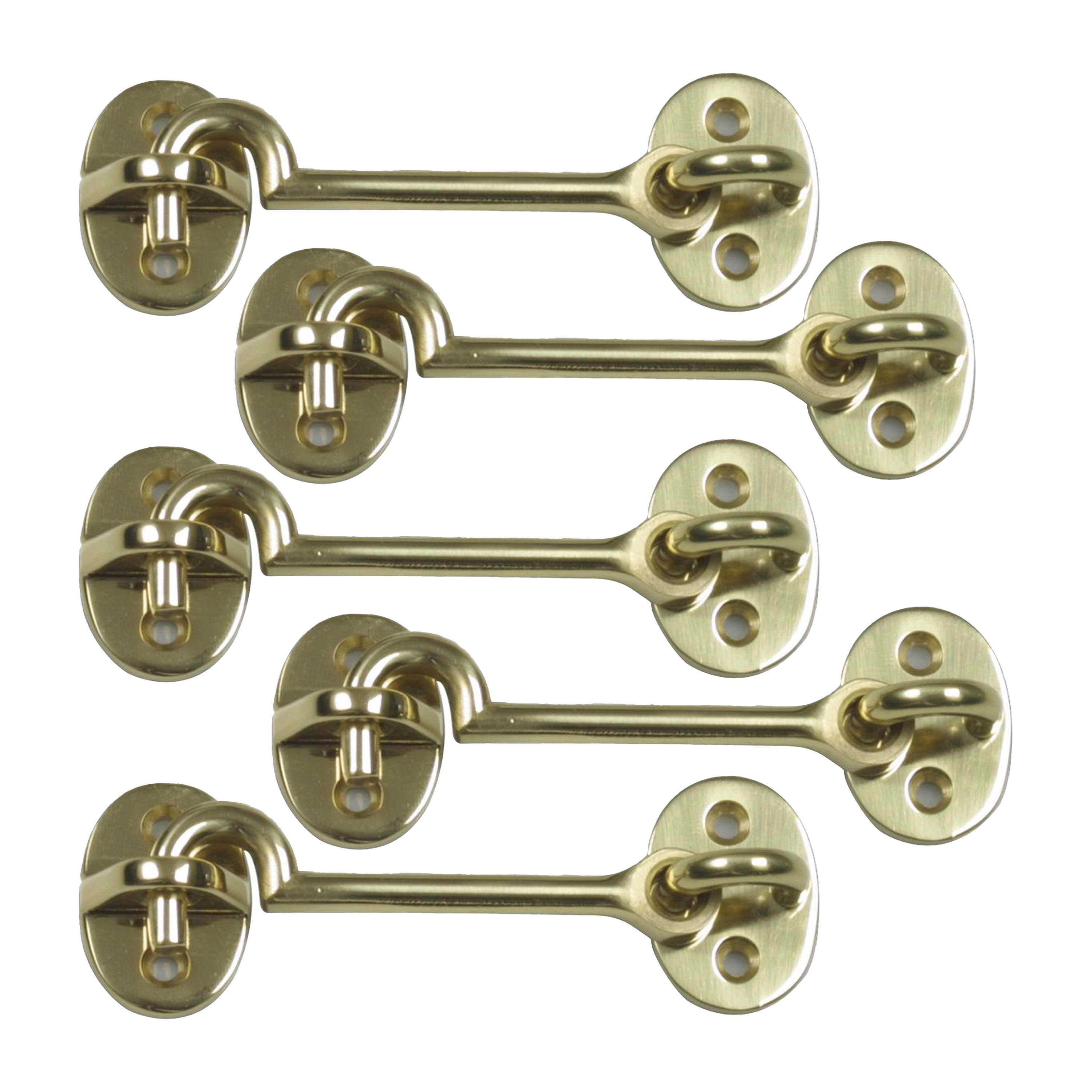 AMIG windhaak / windhaken - 5x - messing - goudkleur - L7.5 cm - D5 mm - met schroefoog -
