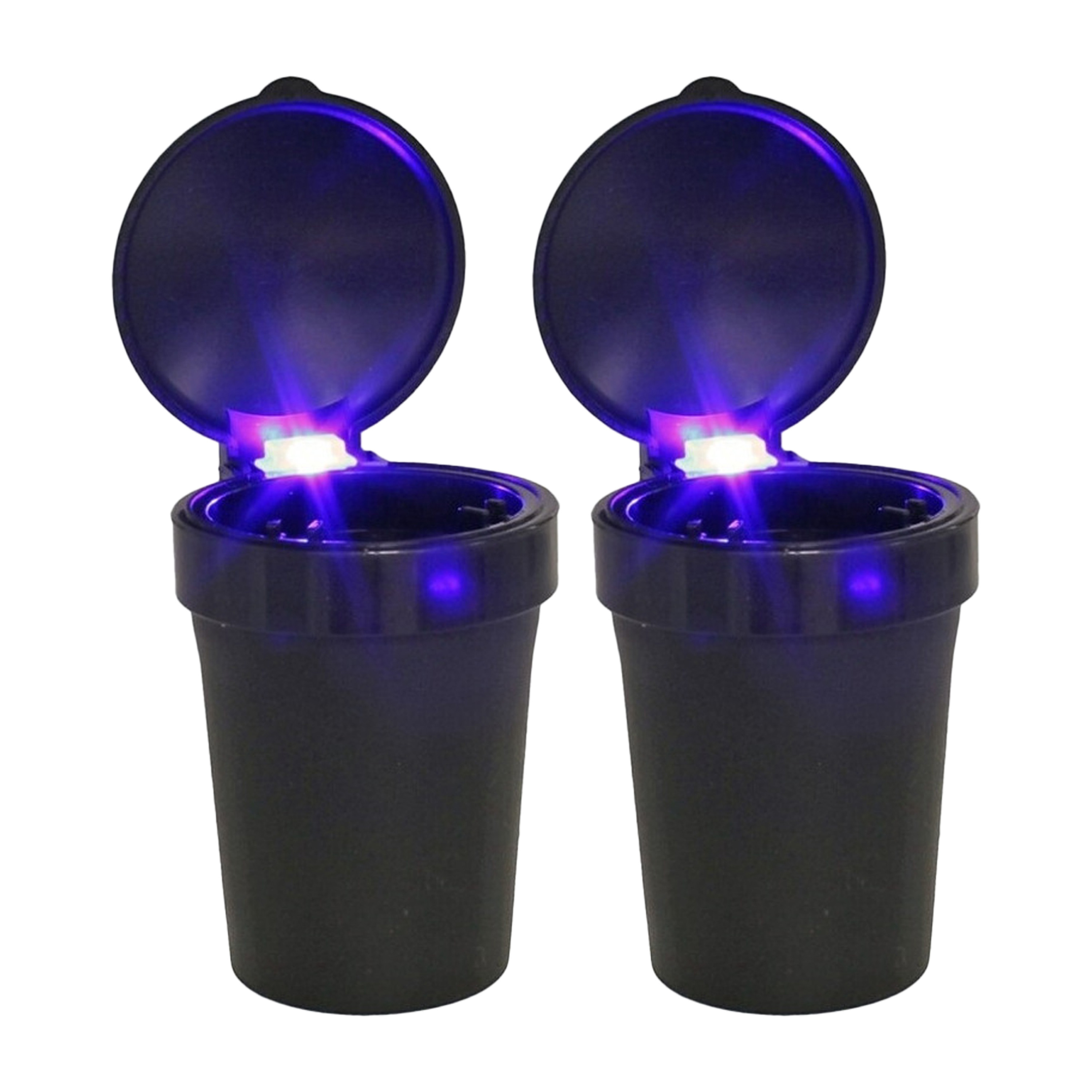 Auto asbak met LED lamp verlichting en klepje - 2x - zwart - 11 x 8 cm -