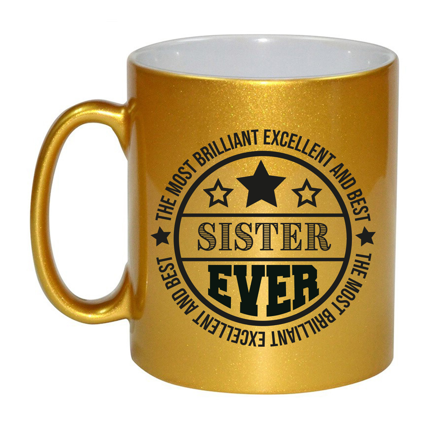 Cadeau koffie/thee mok voor zus - beste zus - goud - 300 ml - broer/zus dag -