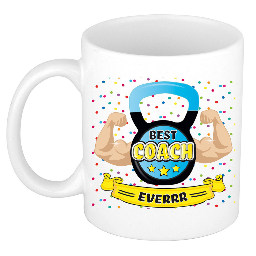 Cadeau koffie/thee mok voor coach/trainer - beste coach - blauw - 300 ml -
