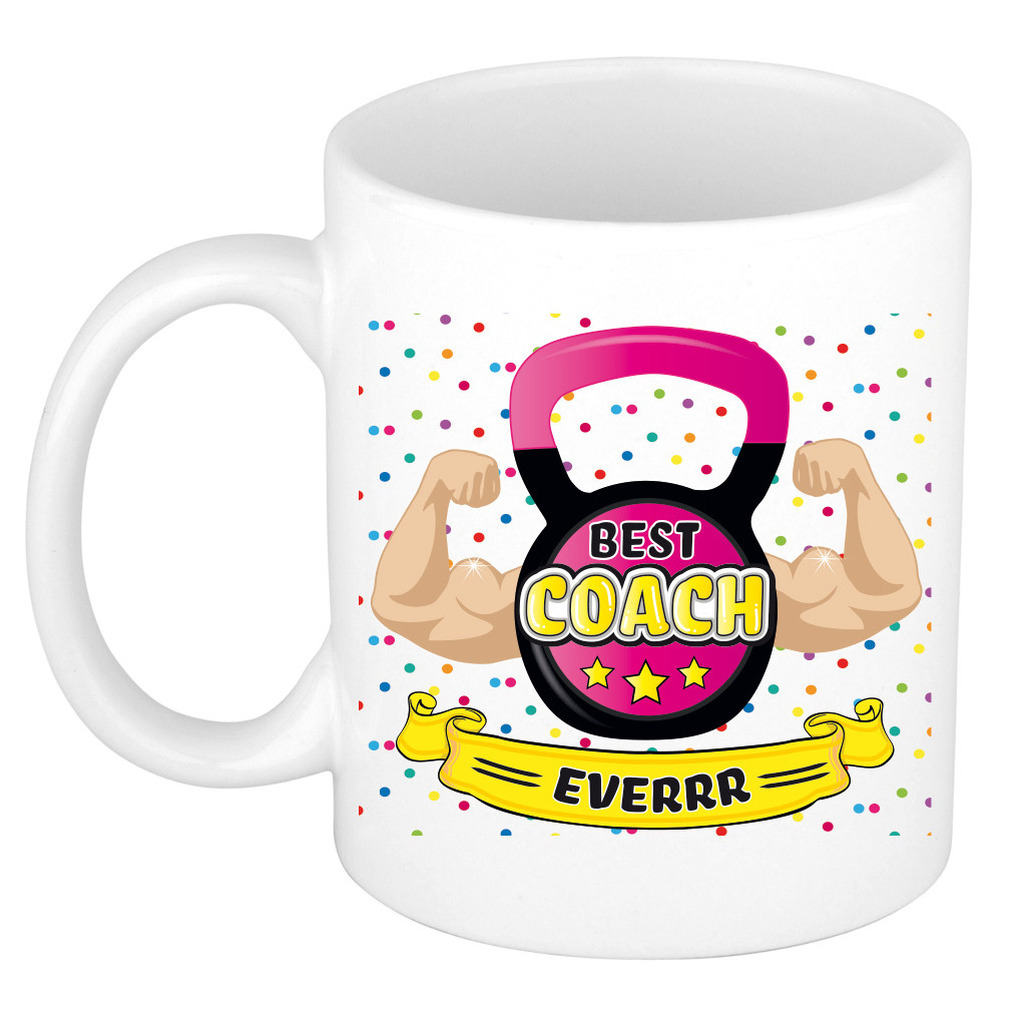 Cadeau koffie/thee mok voor coach/trainer - beste coach - roze - 300 ml -