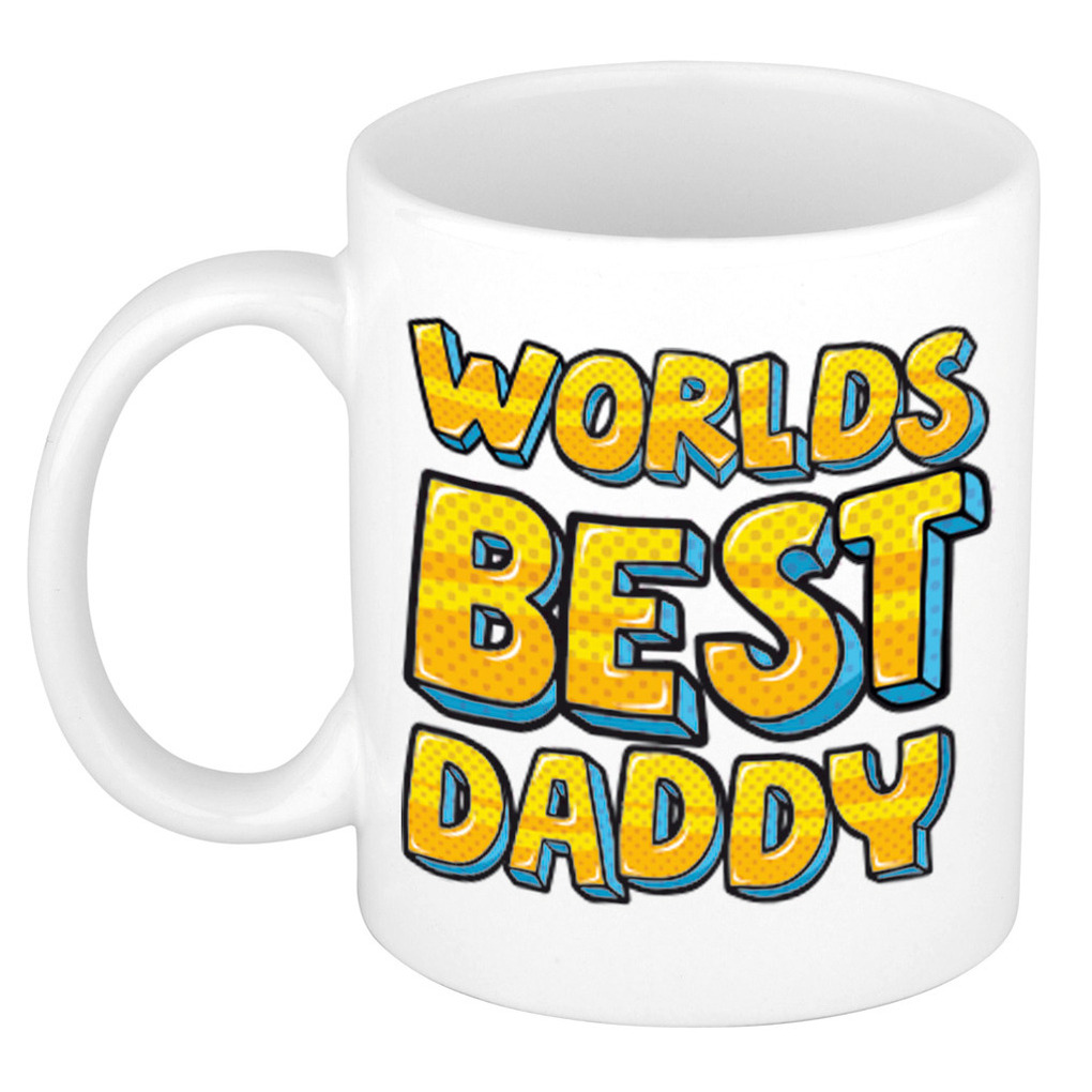 Cadeau koffie/thee mok voor papa - beste papa - geel - 300 ml - vaderdag -
