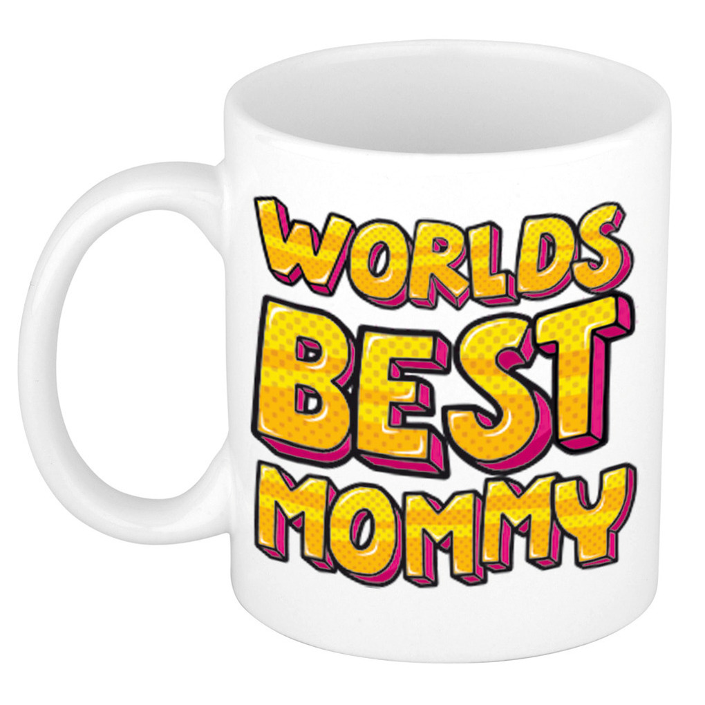 Cadeau koffie/thee mok voor mama - beste mama - geel - 300 ml - moederdag -