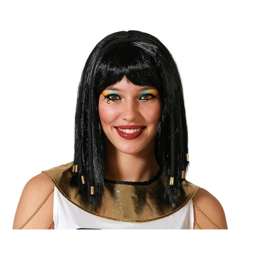 Verkleedpruik voor dames met half lang haar - Cleopatra - zwart - Egypte/geschiedenis/oudheid -