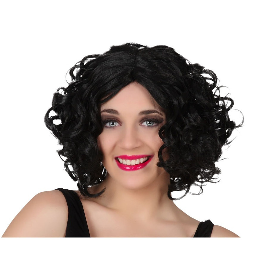 Verkleedpruik voor dames met krullend haar - Marylin - Zwart - Filmster/popster/jaren 20/30/40/50 -